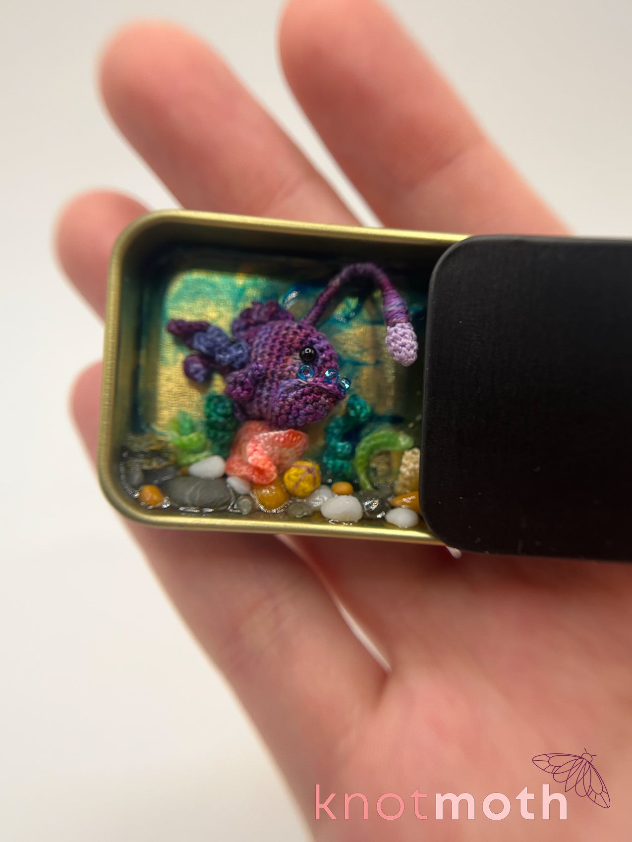 Angel & Algae Angler Fish and Coral Micro Crochet Trinket Tin