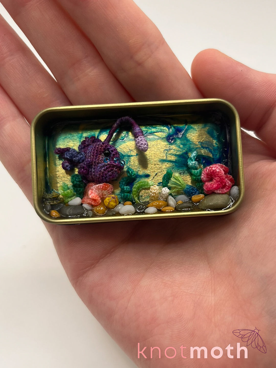 Angel & Algae Angler Fish and Coral Micro Crochet Trinket Tin