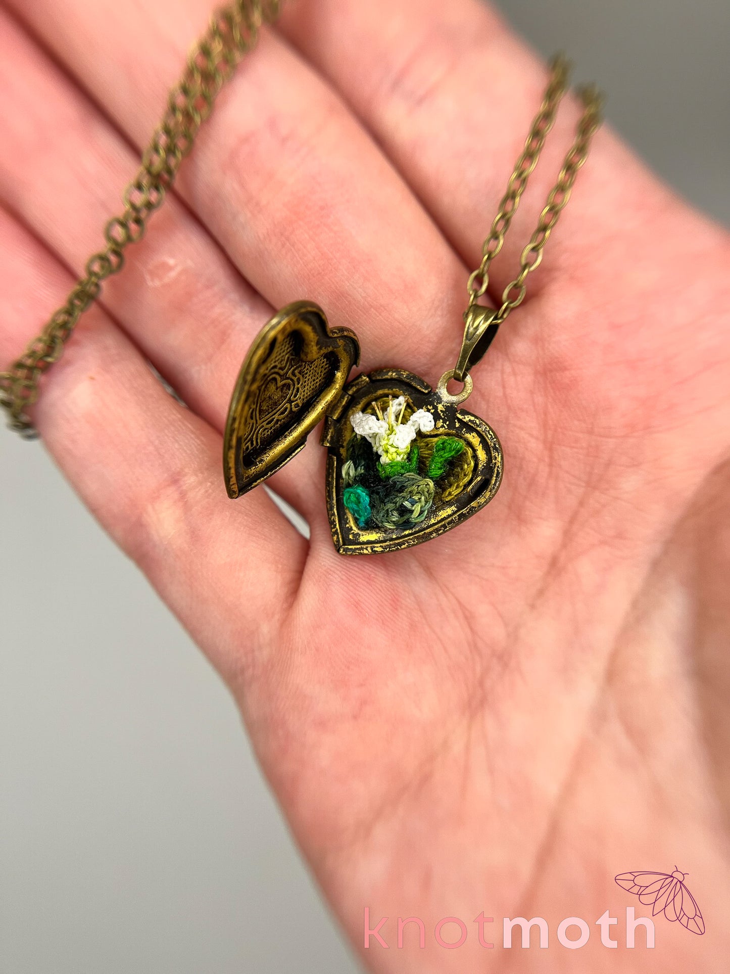 Lily (love, friendship) floriography micro-crochet locket