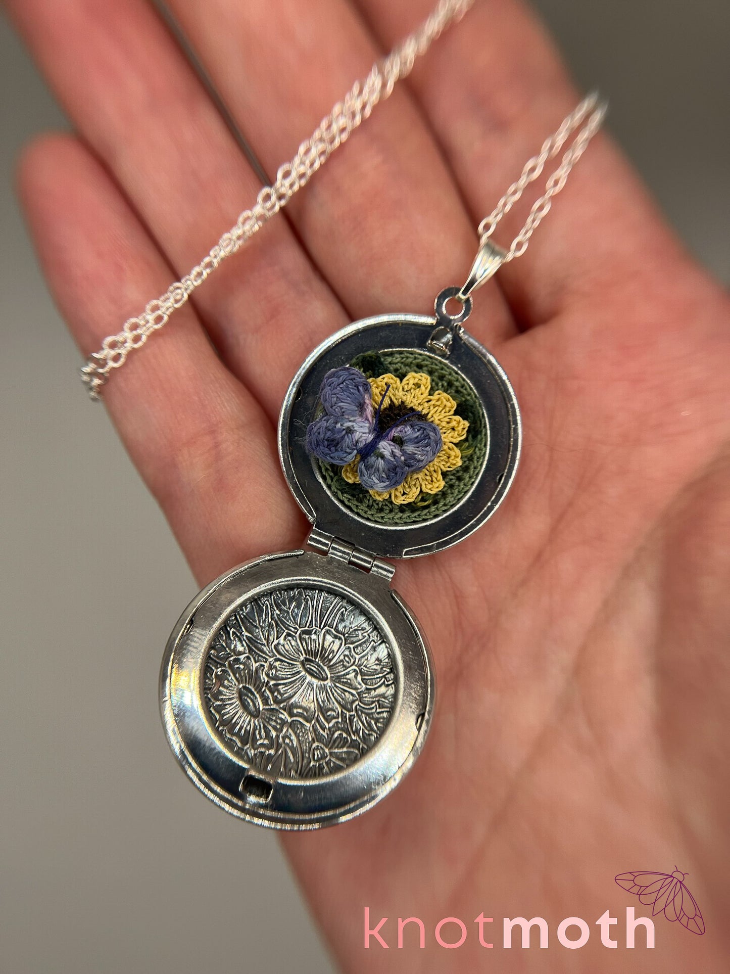 sunflower & butterfly (adoration, transformation) floriography locket