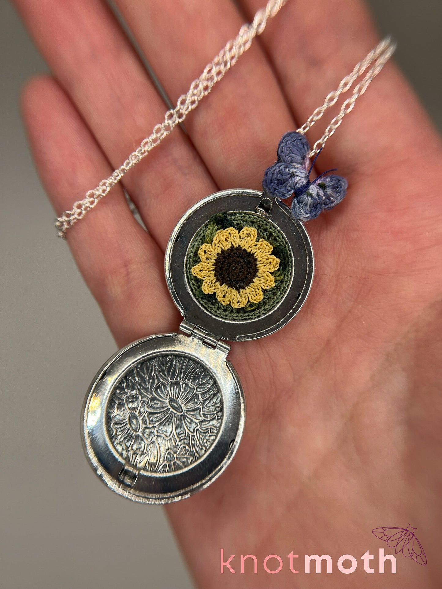 sunflower & butterfly (adoration, transformation) floriography locket