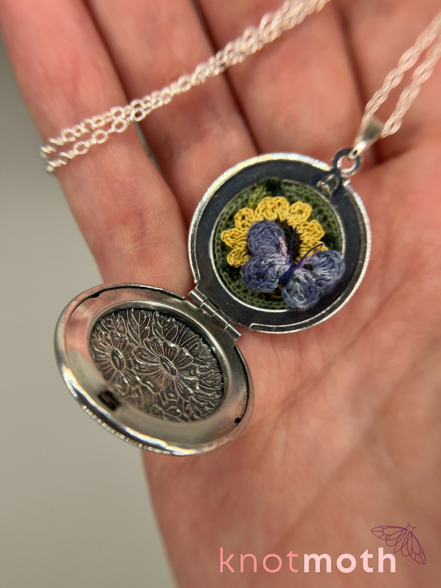sunflower & butterfly (adoration, transformation) floriography locket