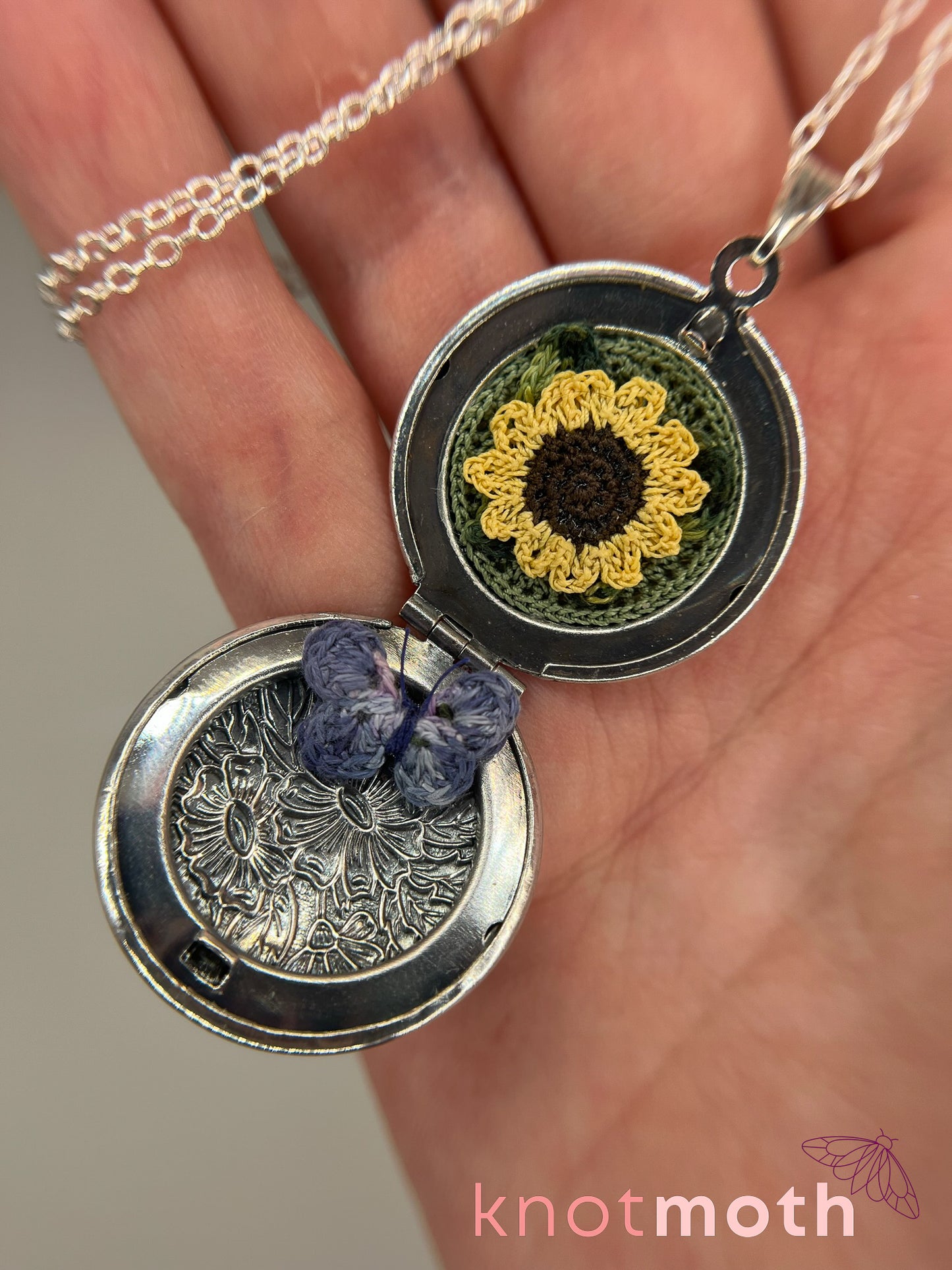 sunflower & butterfly (adoration, transformation) floriography locket