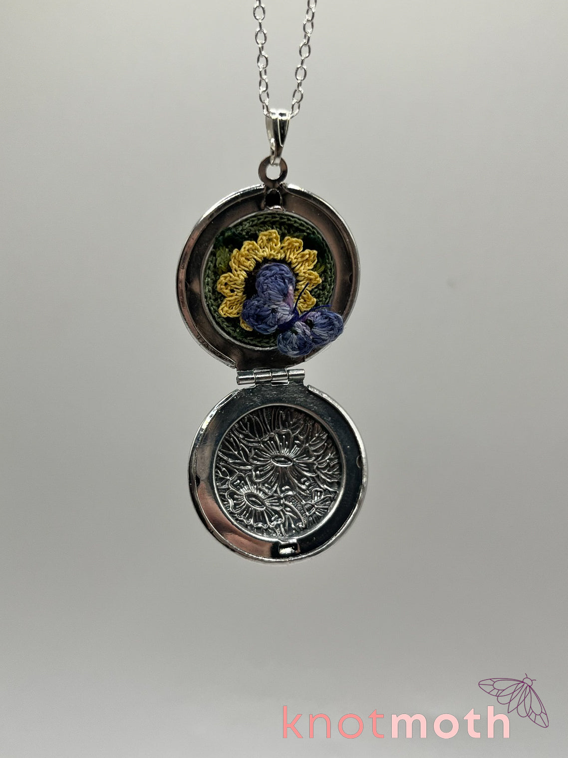 sunflower & butterfly (adoration, transformation) floriography locket