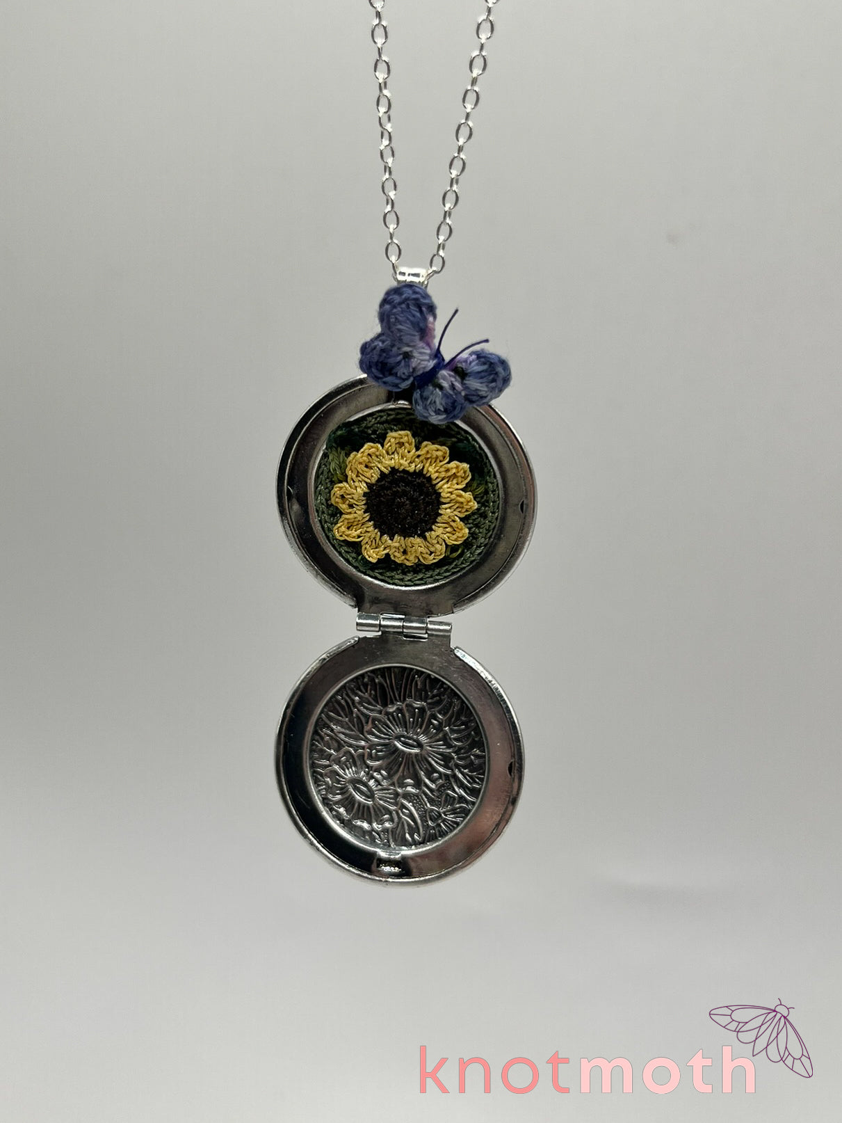 sunflower & butterfly (adoration, transformation) floriography locket
