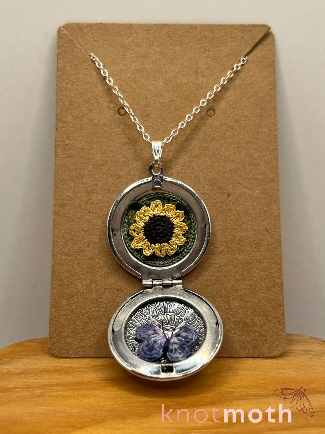 sunflower & butterfly (adoration, transformation) floriography locket