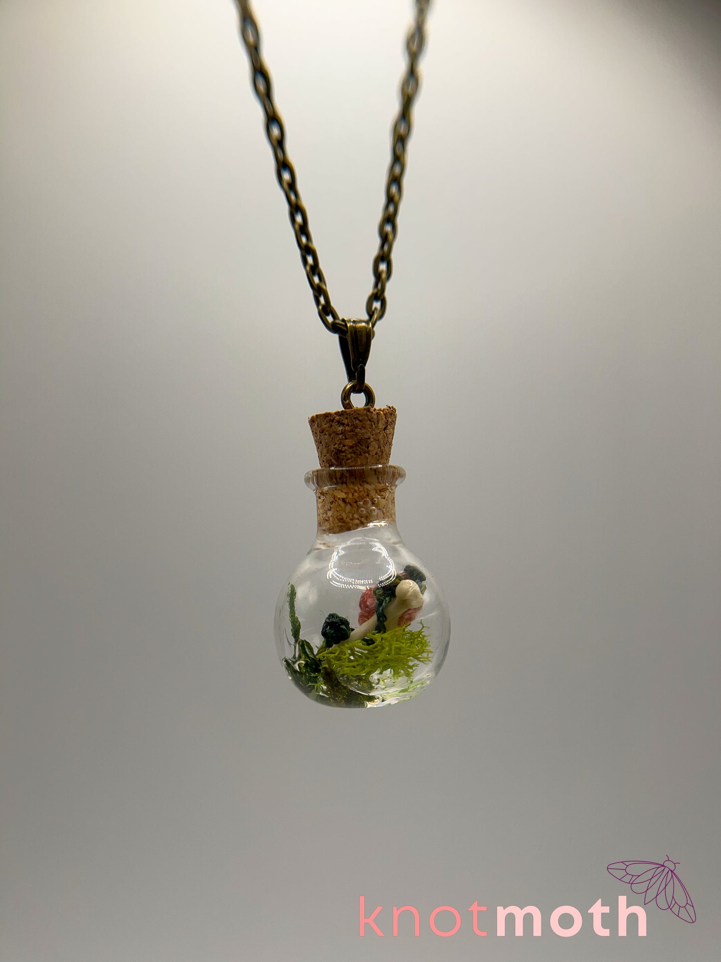 rose & humerus bone micro crochet mini jar necklace