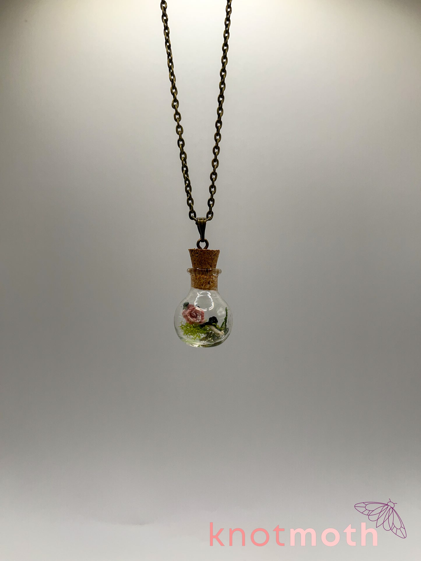 rose & humerus bone micro crochet mini jar necklace