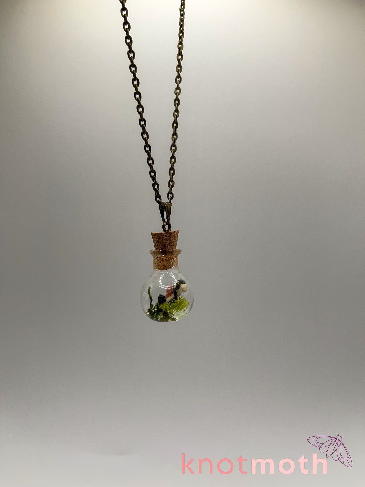 rose & humerus bone micro crochet mini jar necklace