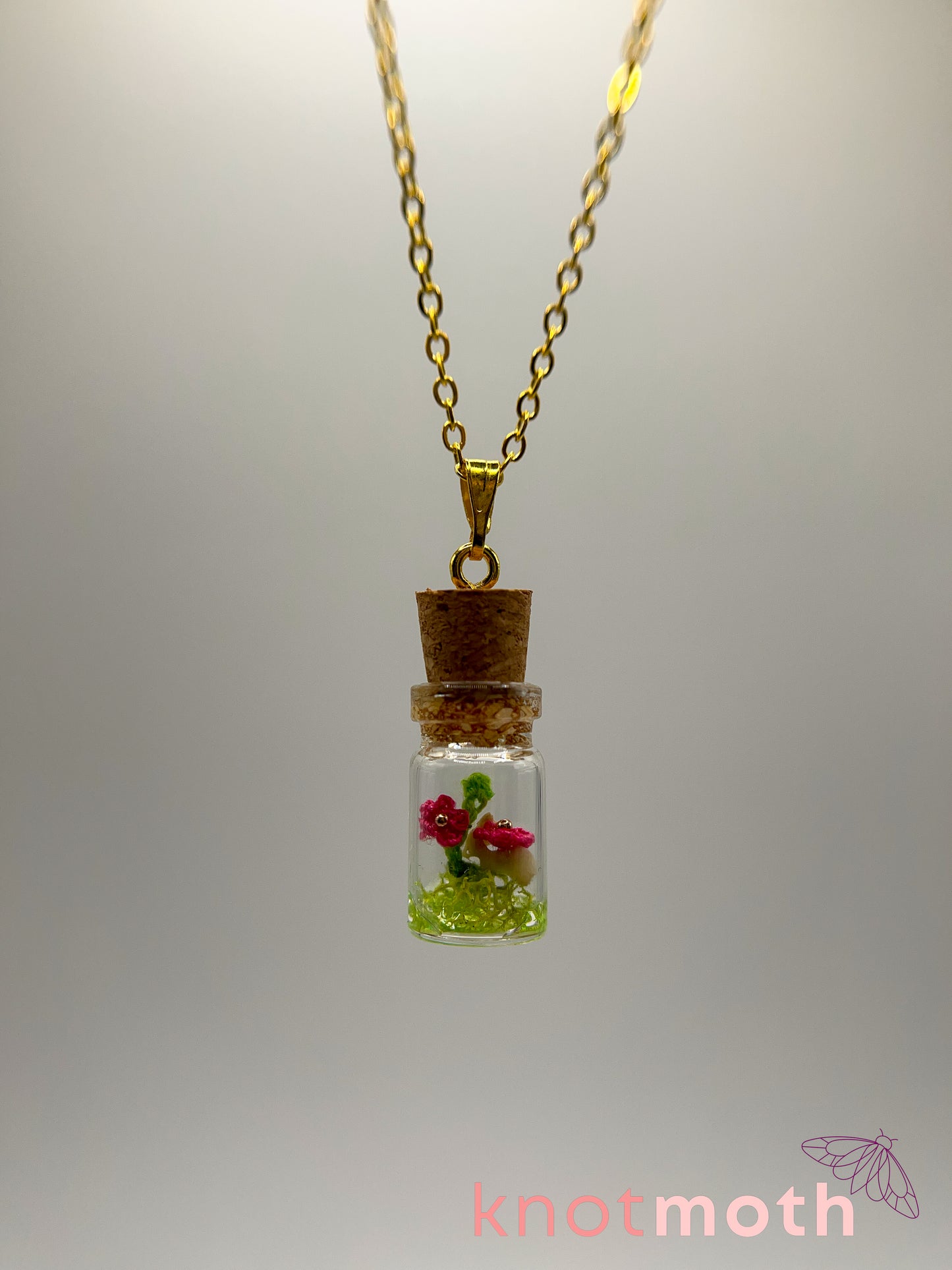 azalea & vertebra micro crochet mini jar necklace