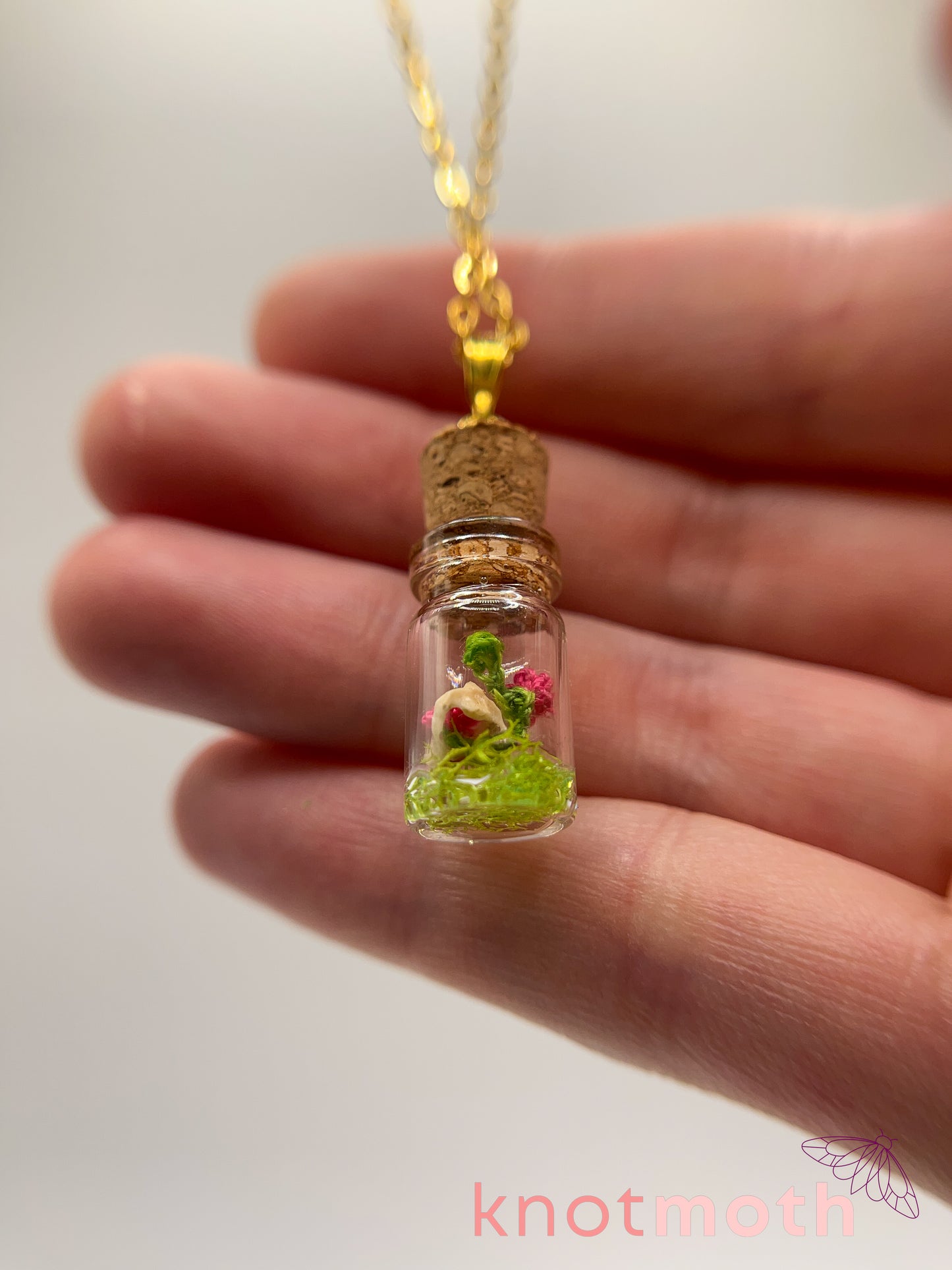 azalea & vertebra micro crochet mini jar necklace