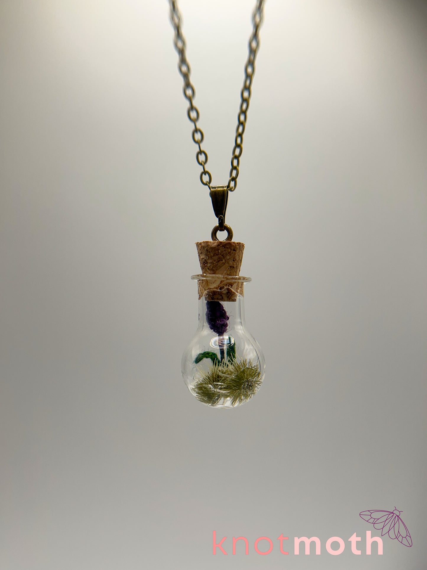 lavender & vertebra bone micro crochet mini jar necklace