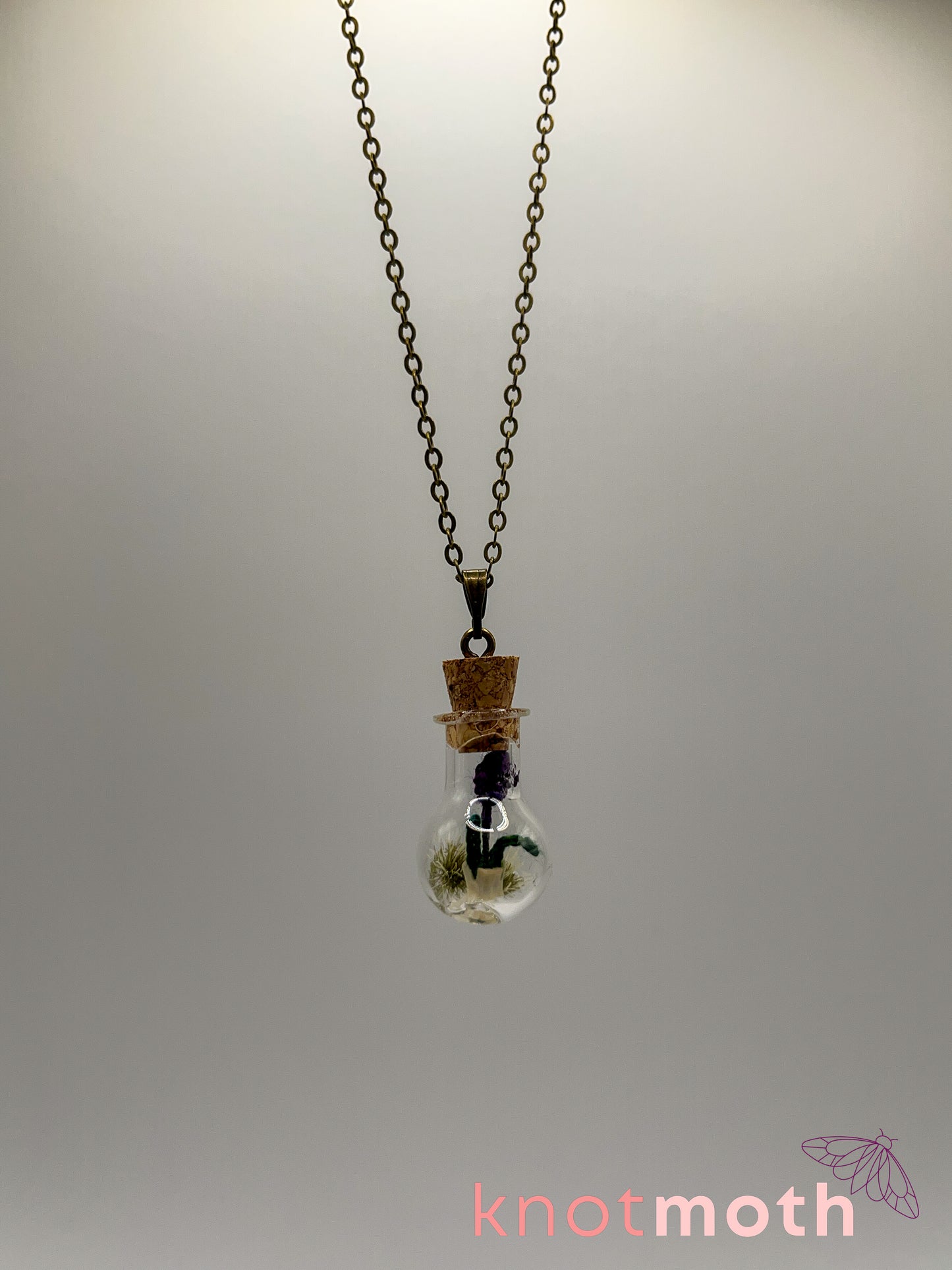 lavender & vertebra bone micro crochet mini jar necklace
