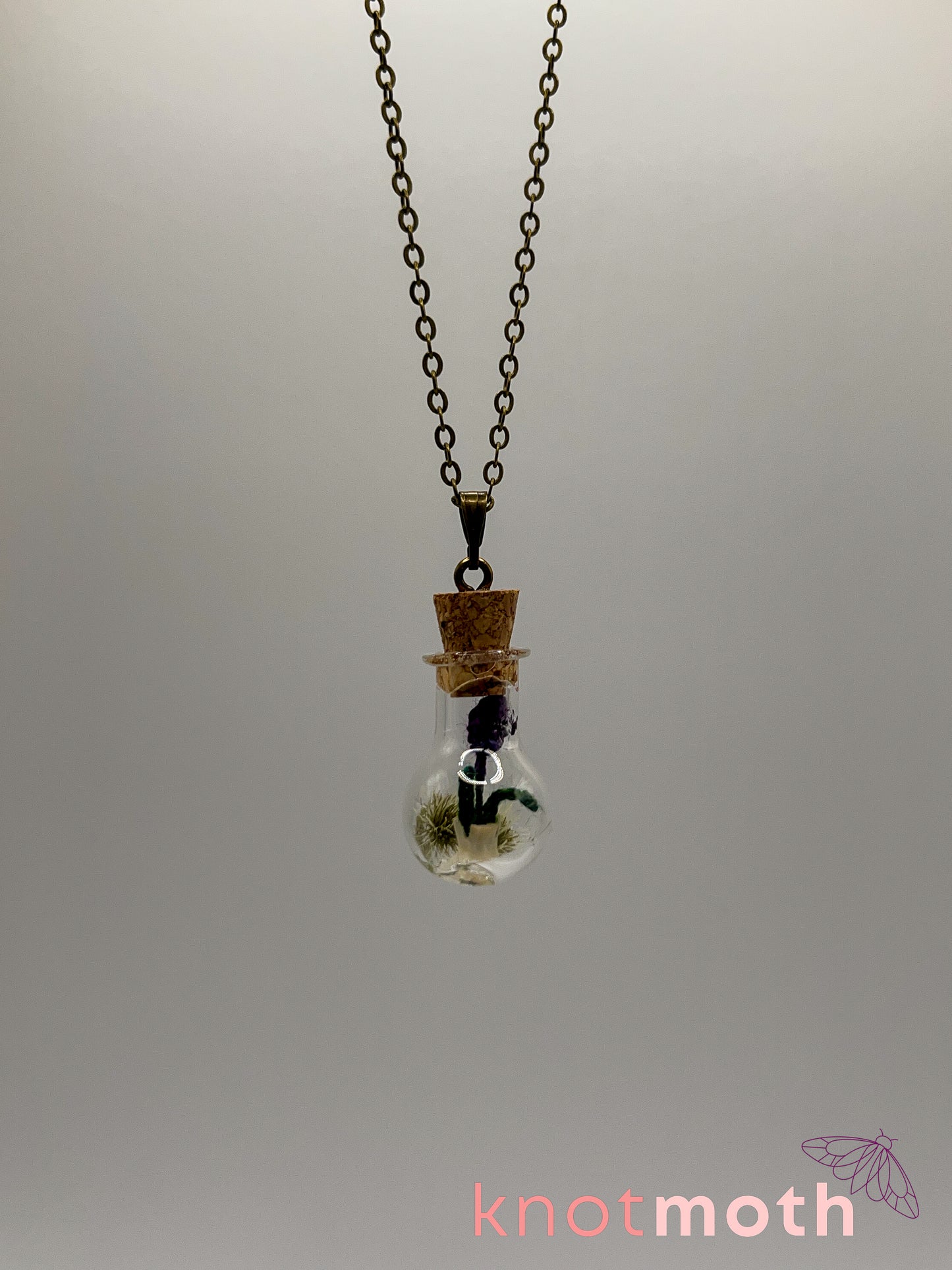 lavender & vertebra bone micro crochet mini jar necklace