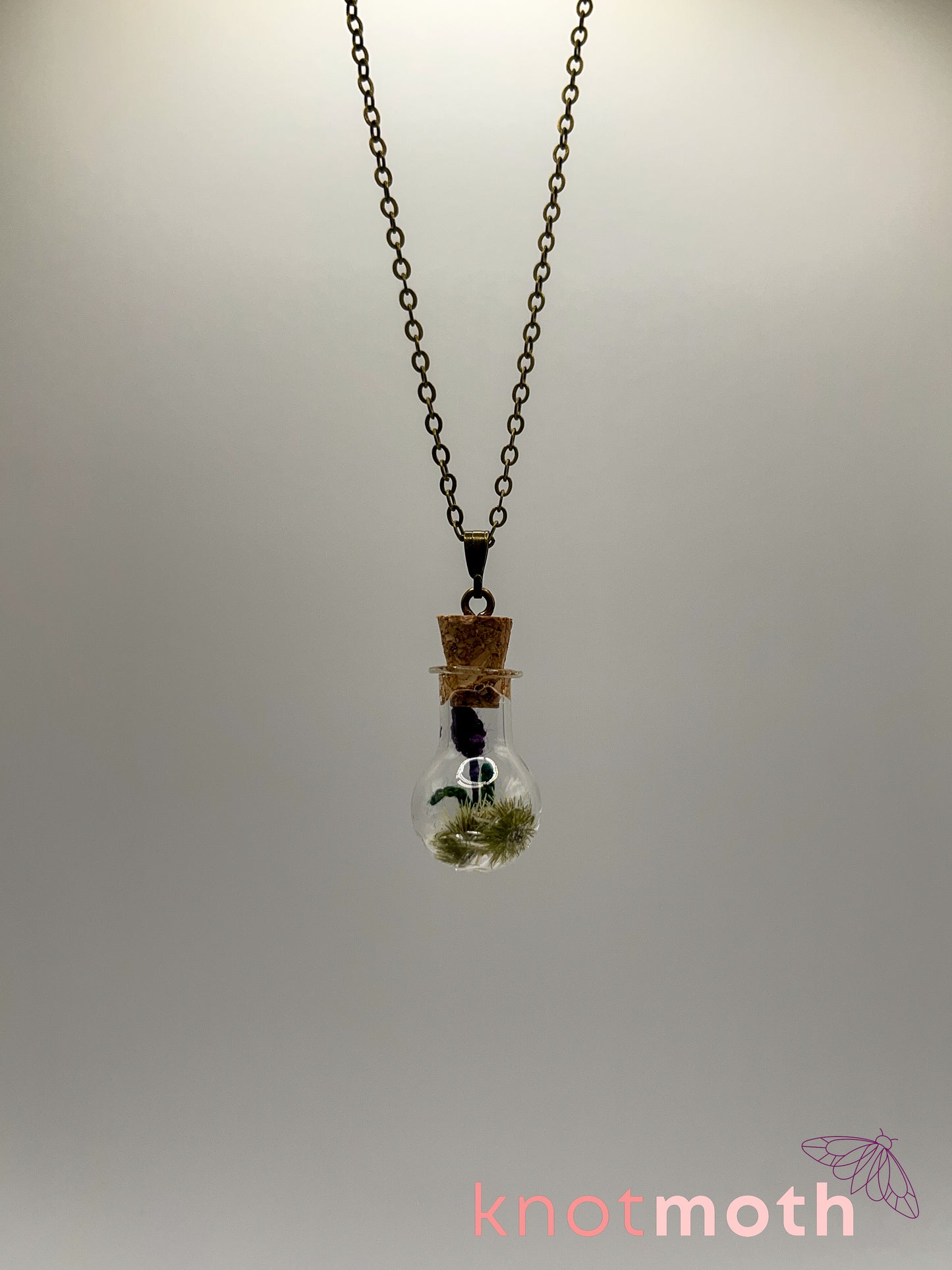 lavender & vertebra bone micro crochet mini jar necklace