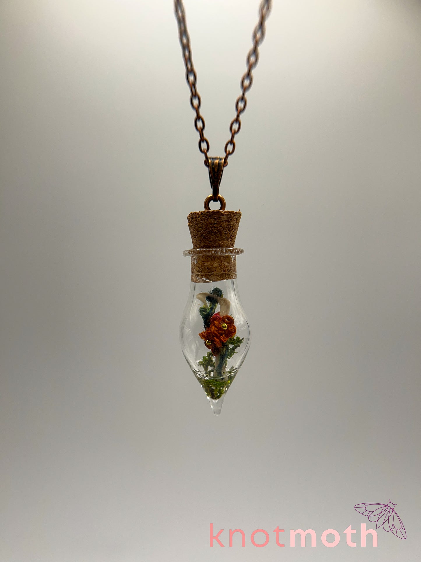 nasturtium & hip bone micro crochet mini jar necklace