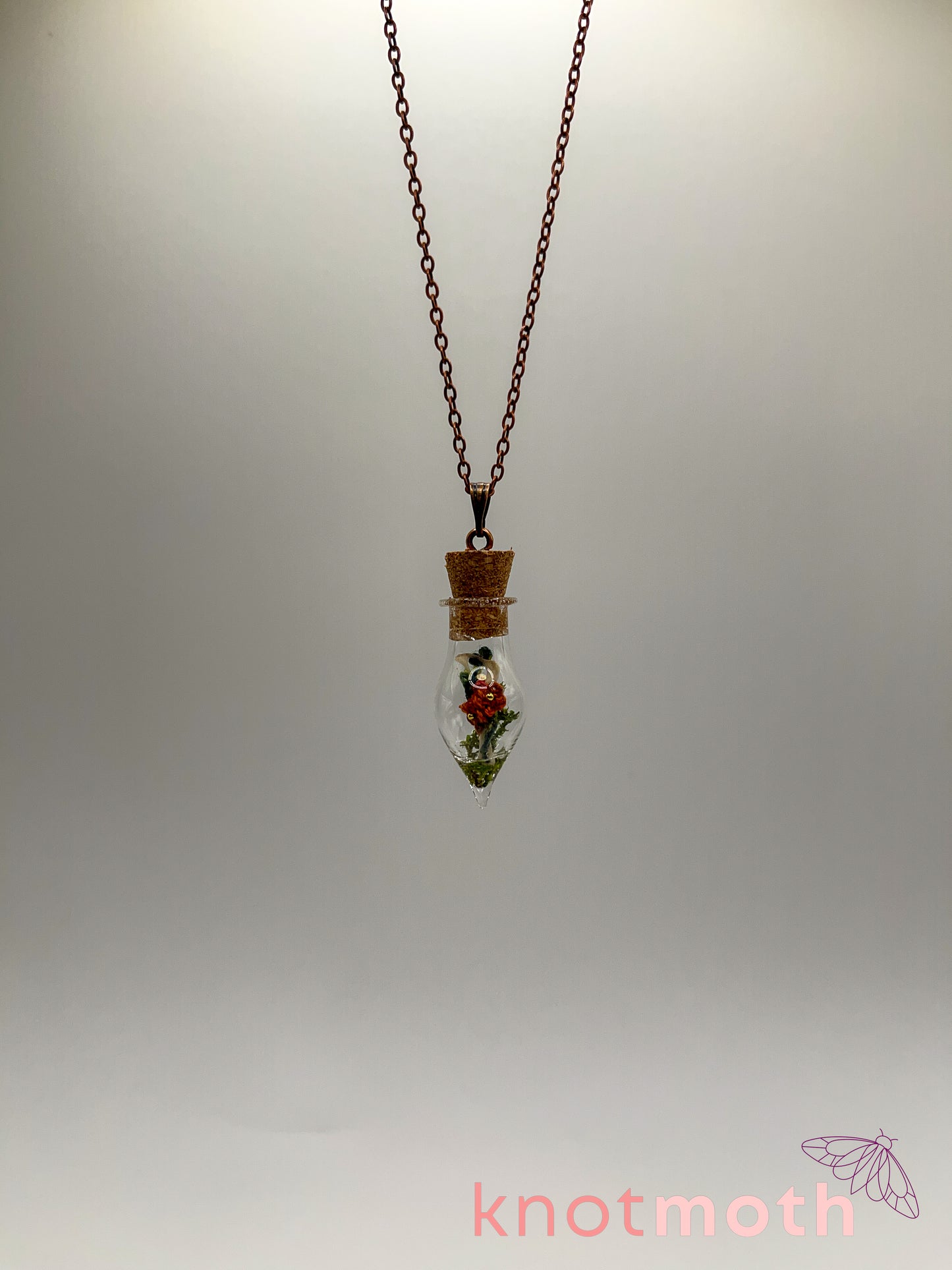 nasturtium & hip bone micro crochet mini jar necklace