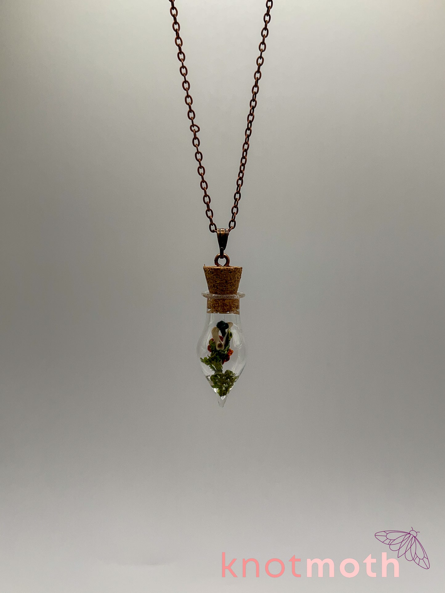 nasturtium & hip bone micro crochet mini jar necklace