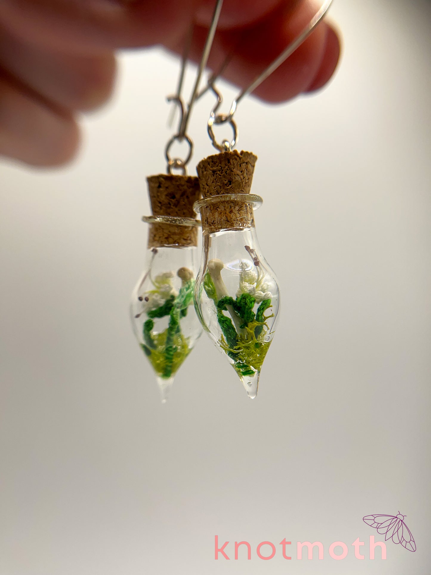 lily & humerus bone micro crochet mini jar earrings