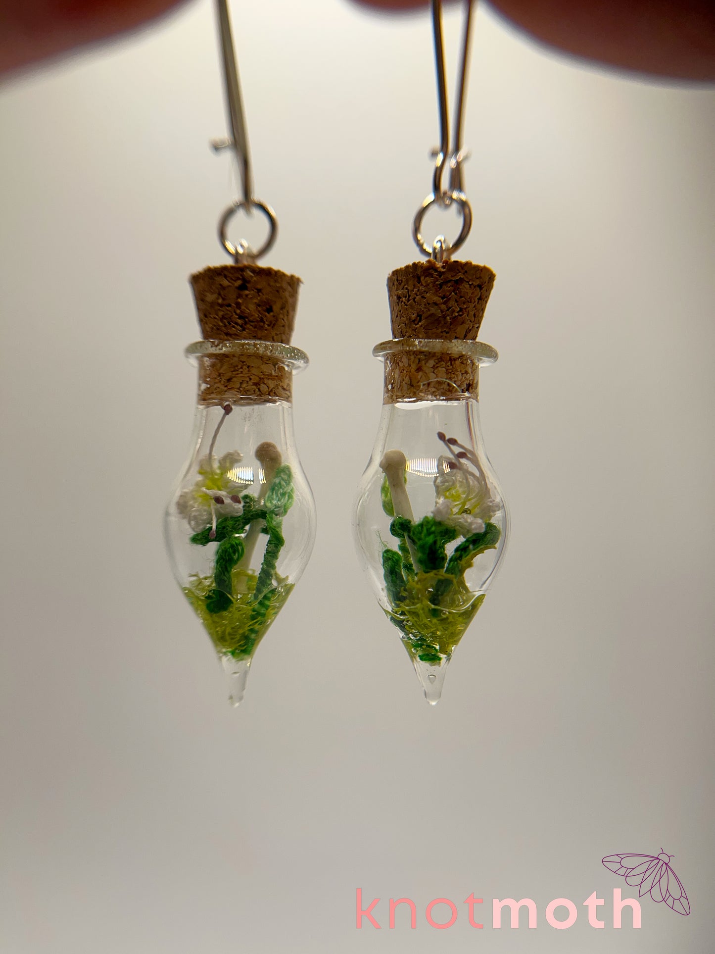 lily & humerus bone micro crochet mini jar earrings