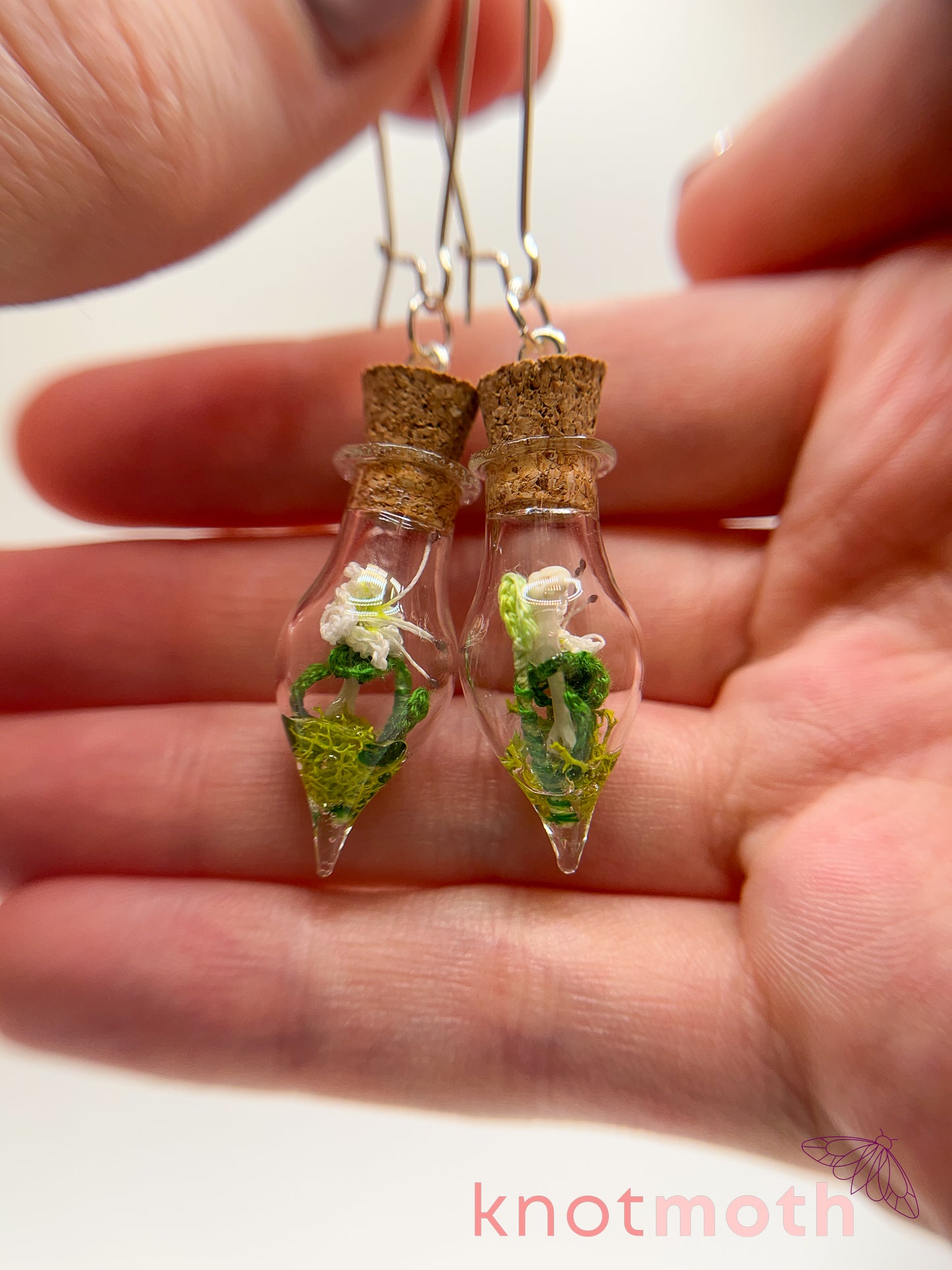 lily & humerus bone micro crochet mini jar earrings