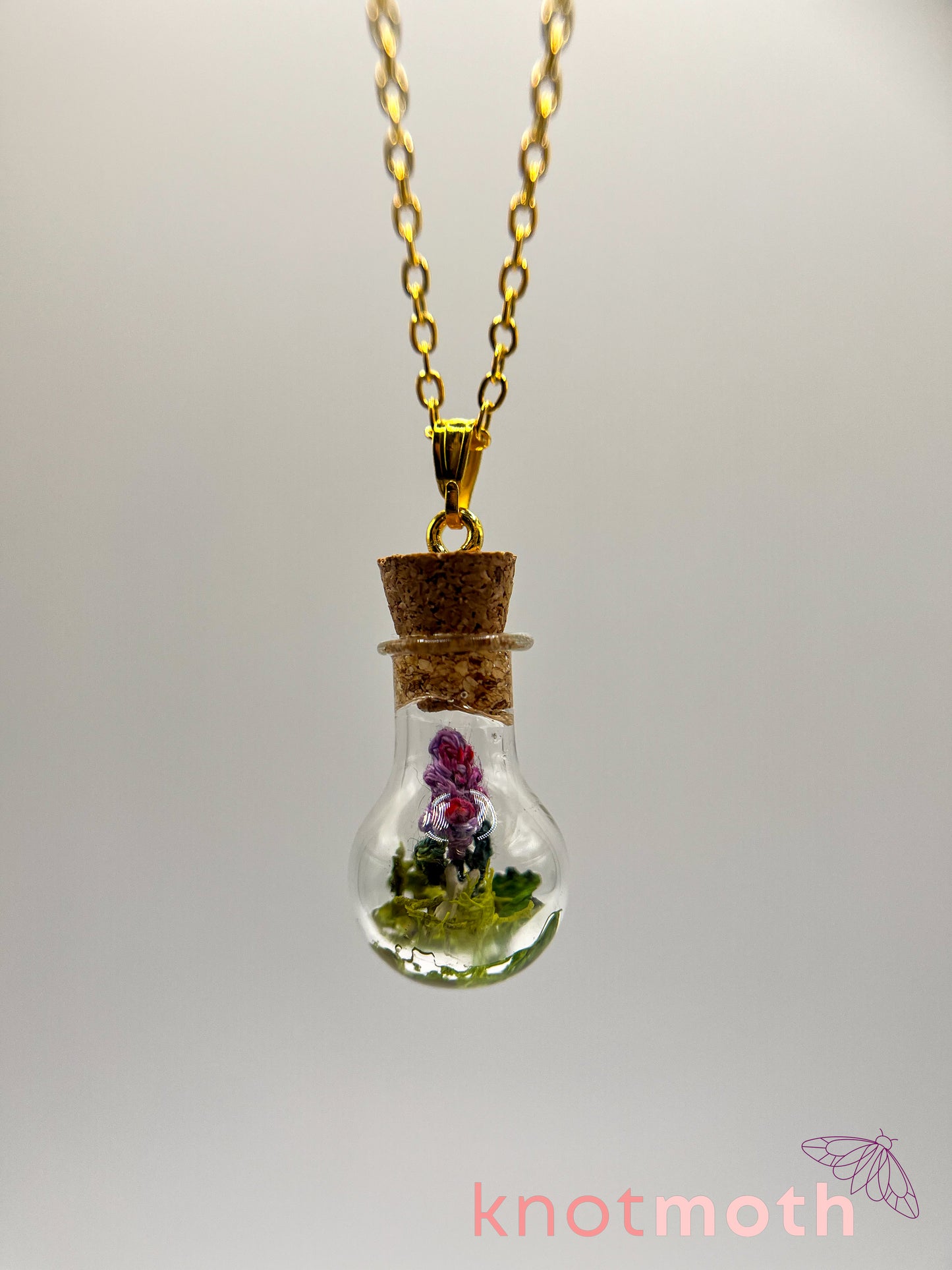 lavender & vertebra bone micro crochet mini jar necklace