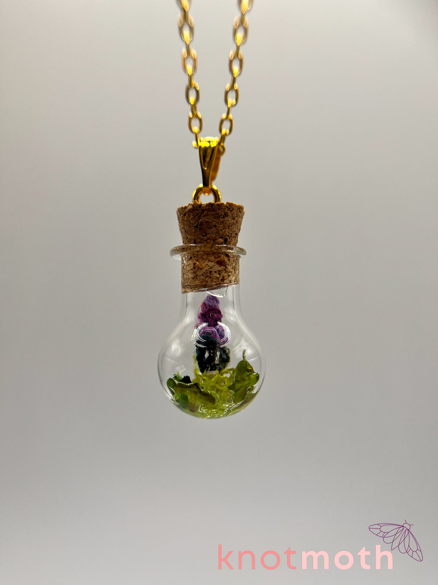 lavender & vertebra bone micro crochet mini jar necklace