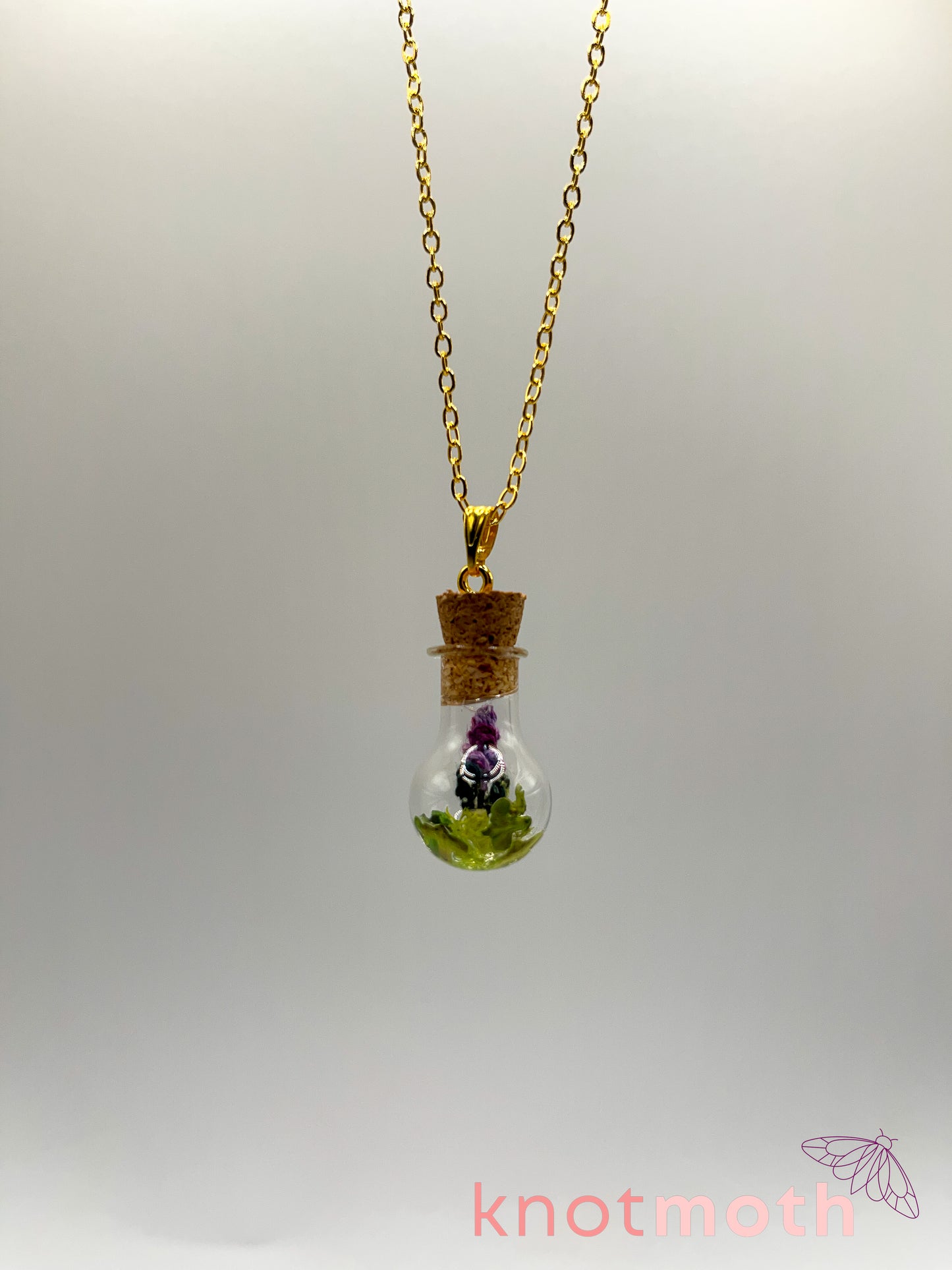 lavender & vertebra bone micro crochet mini jar necklace