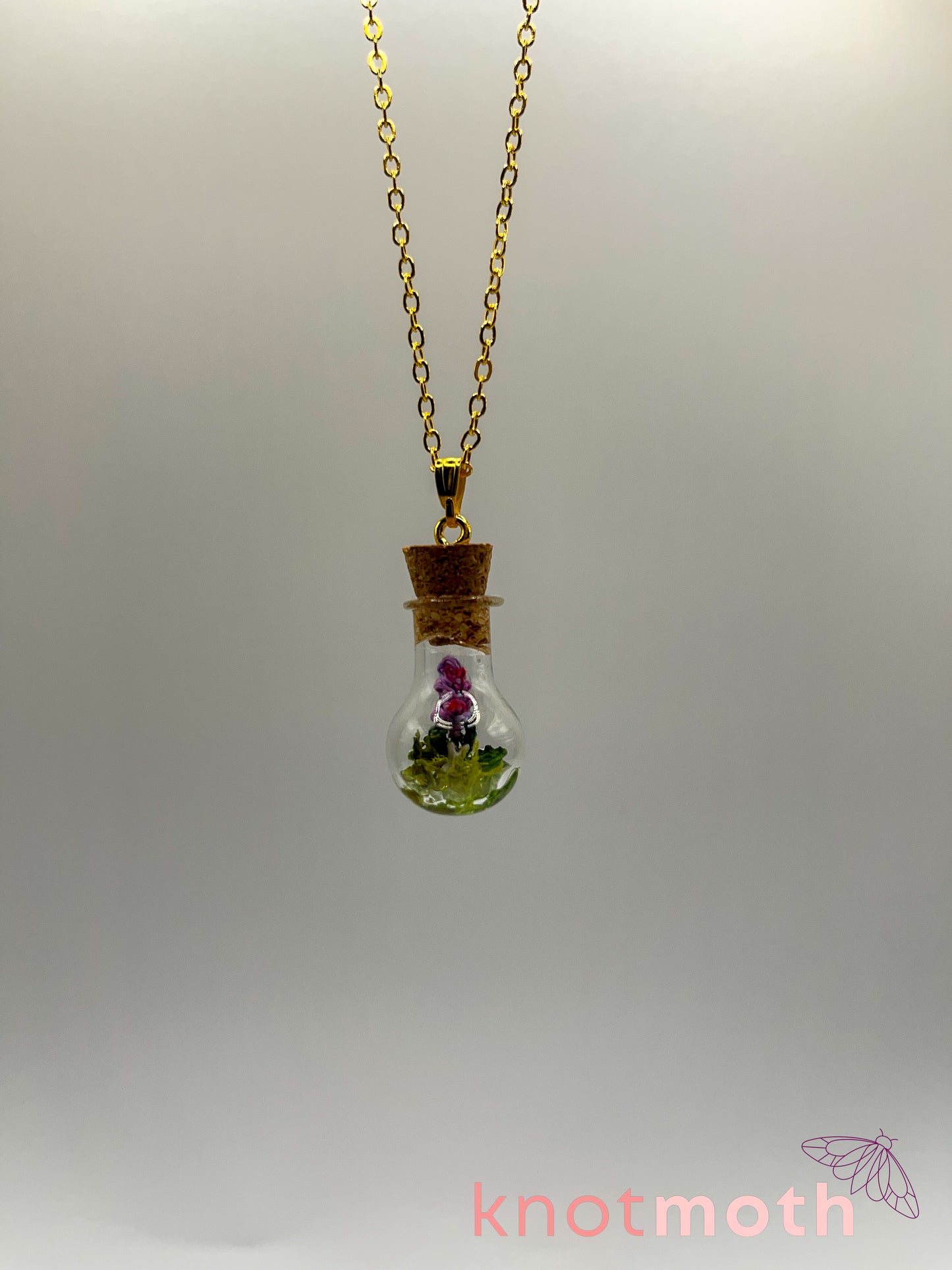 lavender & vertebra bone micro crochet mini jar necklace