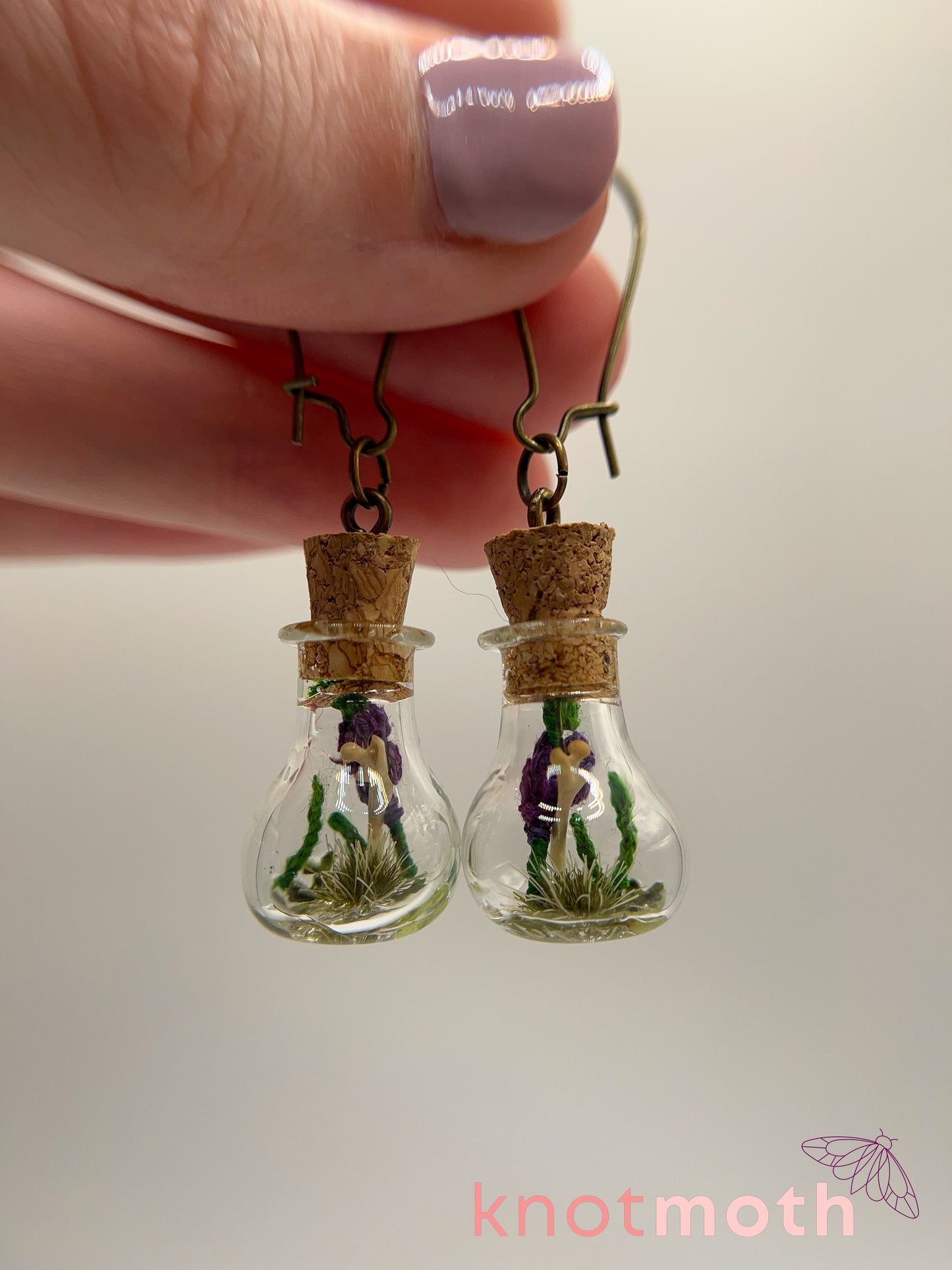 gladiolus & femur bone micro crochet mini jar earrings