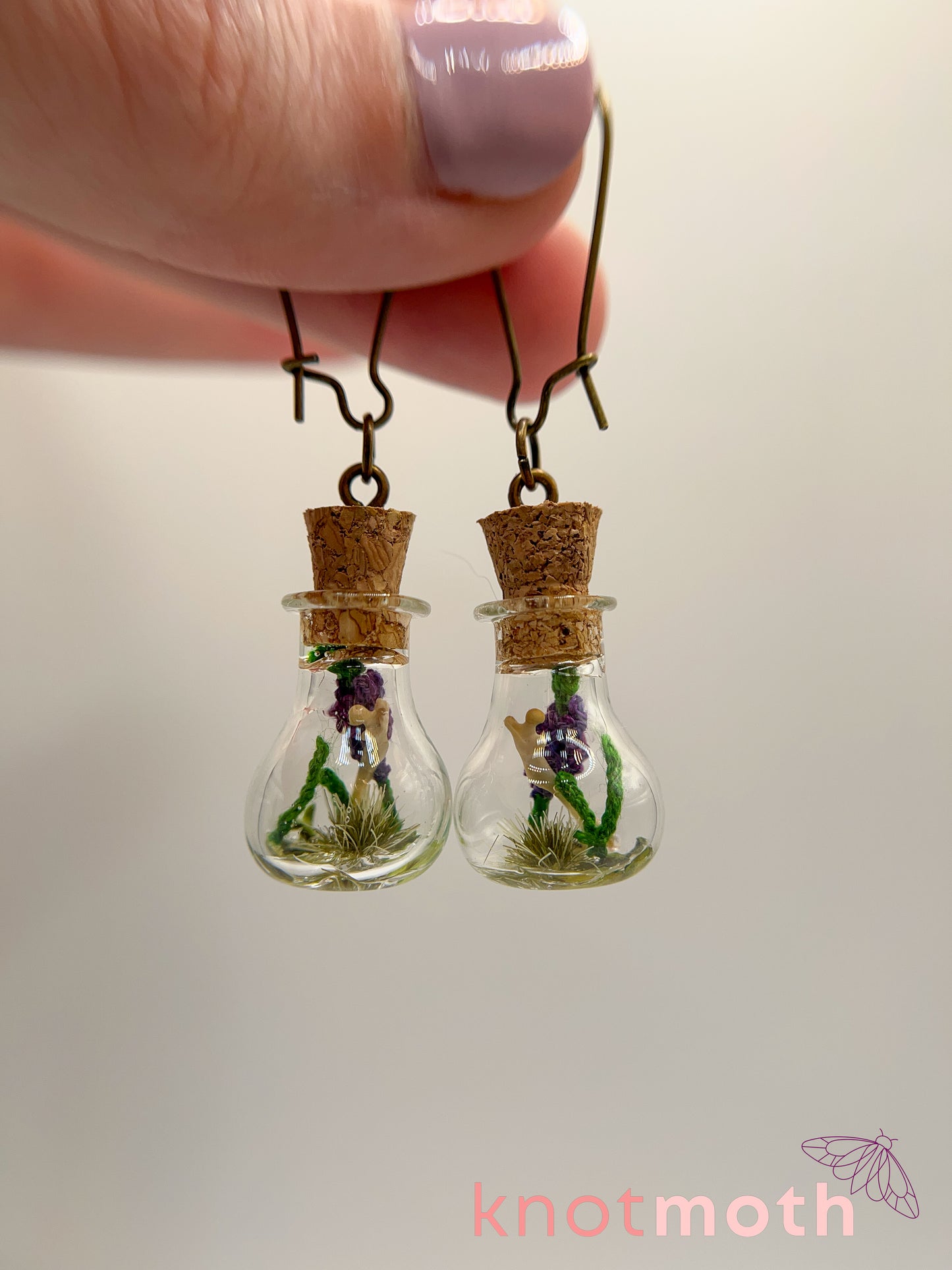 gladiolus & femur bone micro crochet mini jar earrings