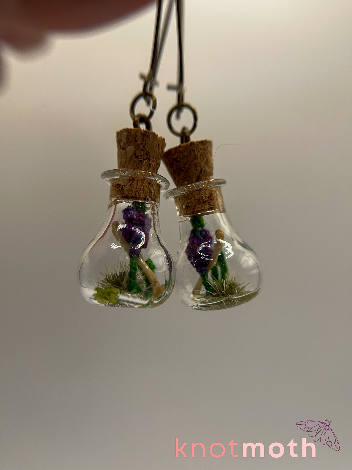 gladiolus & femur bone micro crochet mini jar earrings