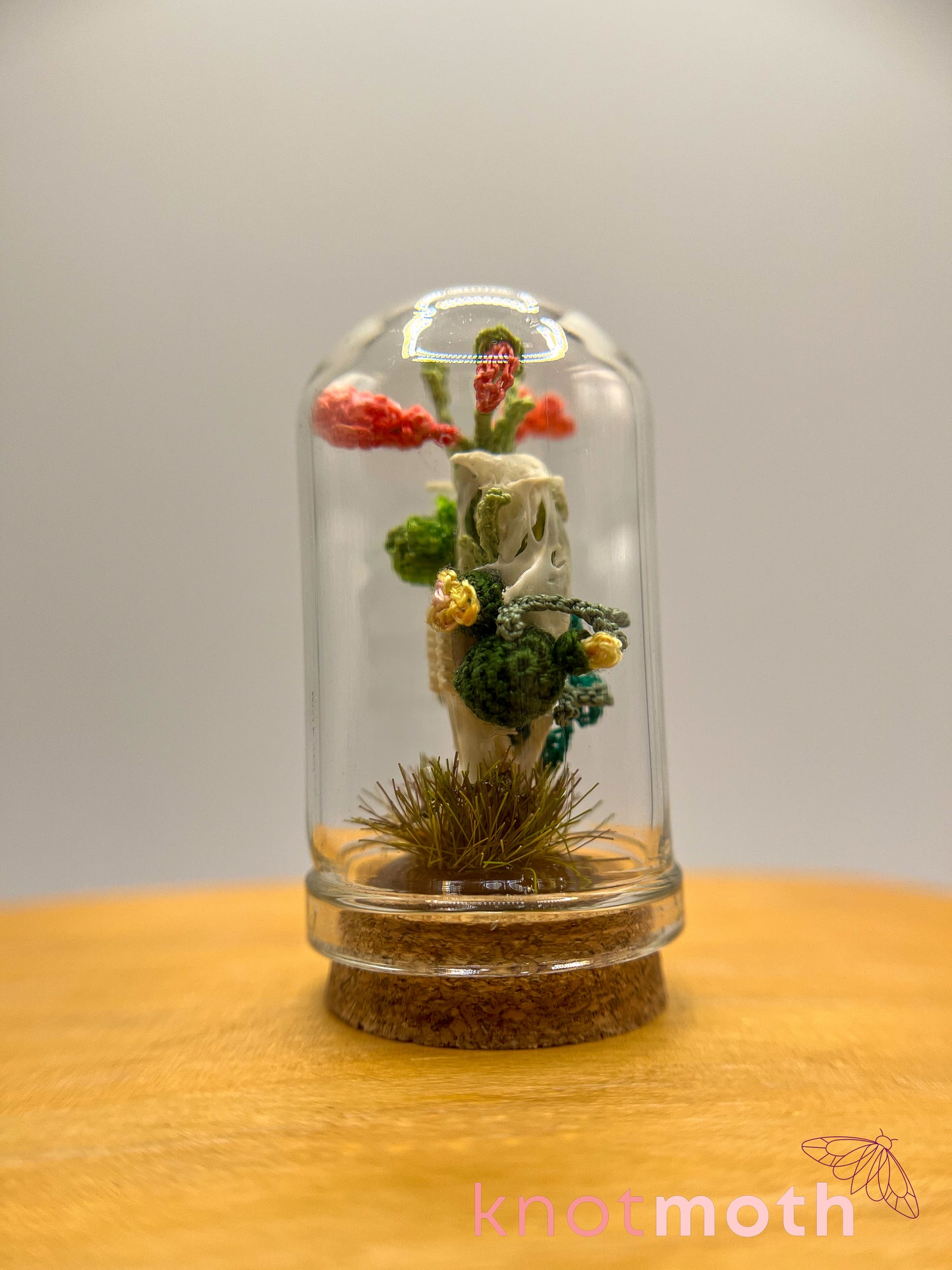 cacti & flowers skull micro crochet cloche jar