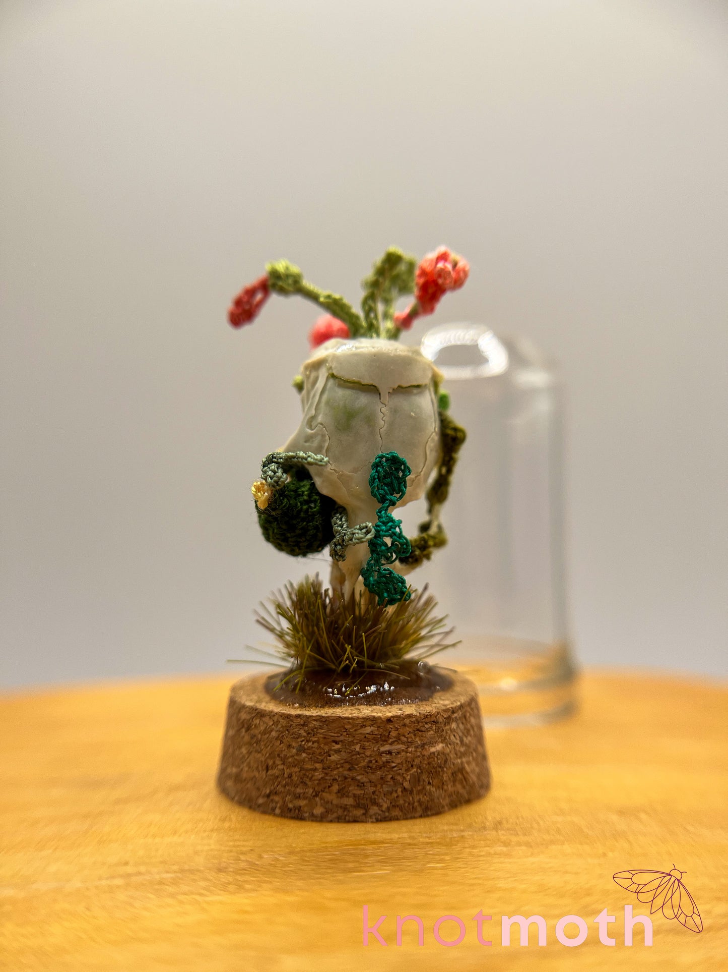 cacti & flowers skull micro crochet cloche jar