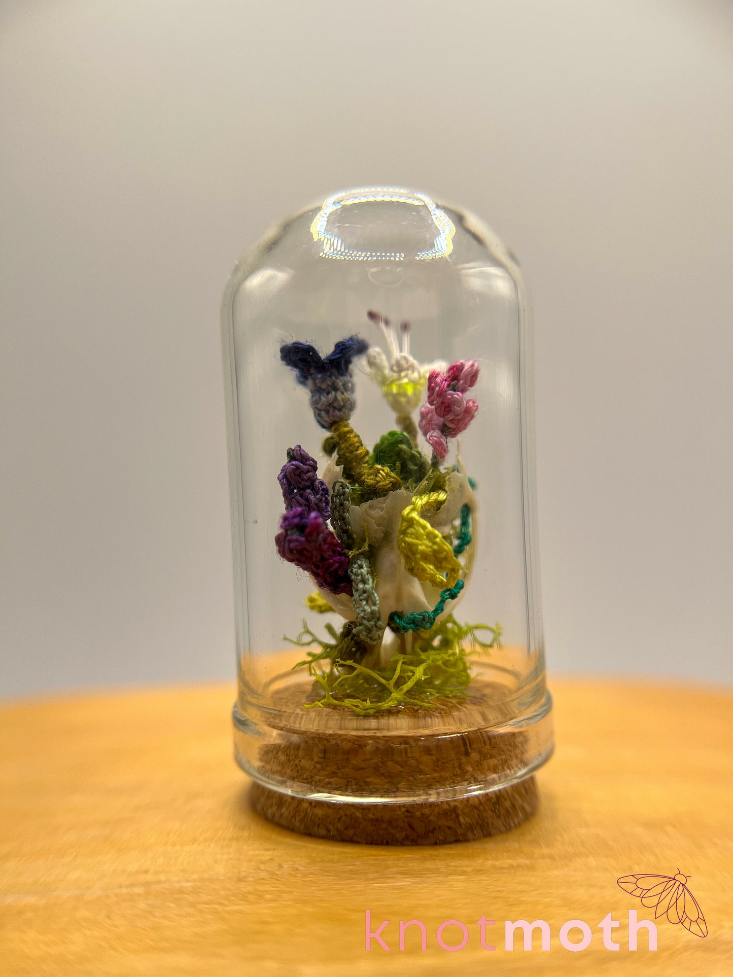 wildflowers, lily, and lavender skull micro crochet cloche jar