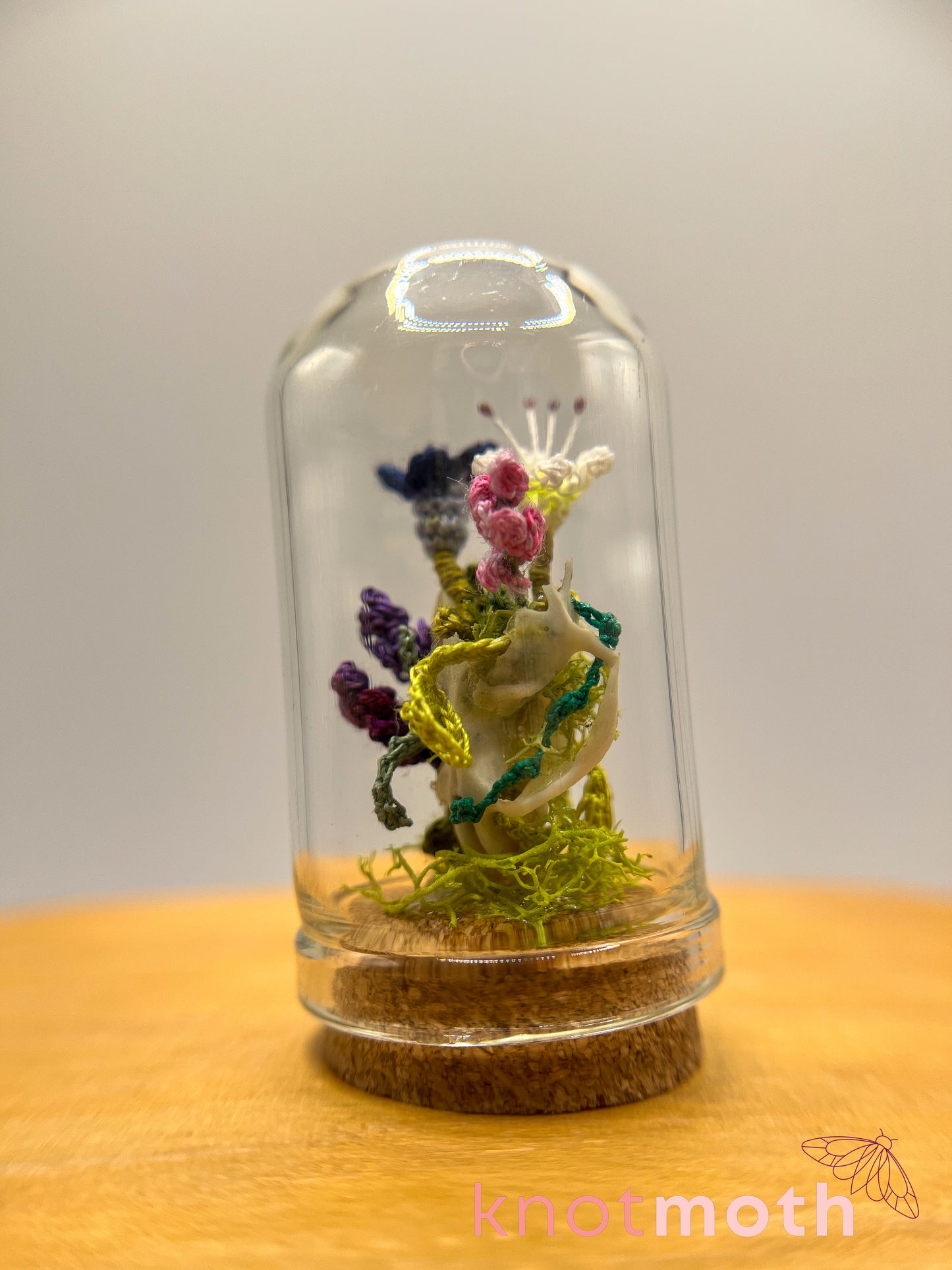 wildflowers, lily, and lavender skull micro crochet cloche jar