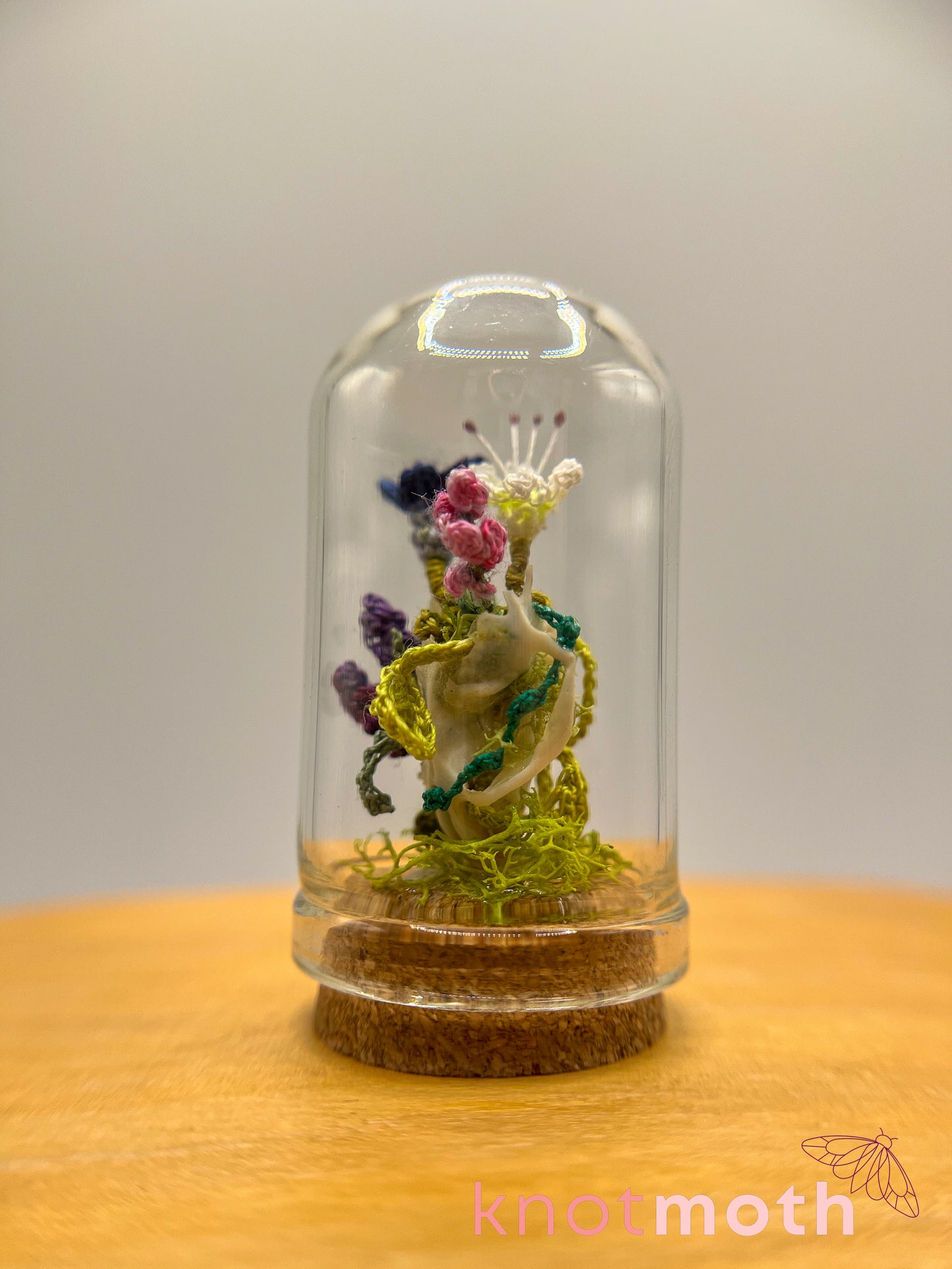 wildflowers, lily, and lavender skull micro crochet cloche jar