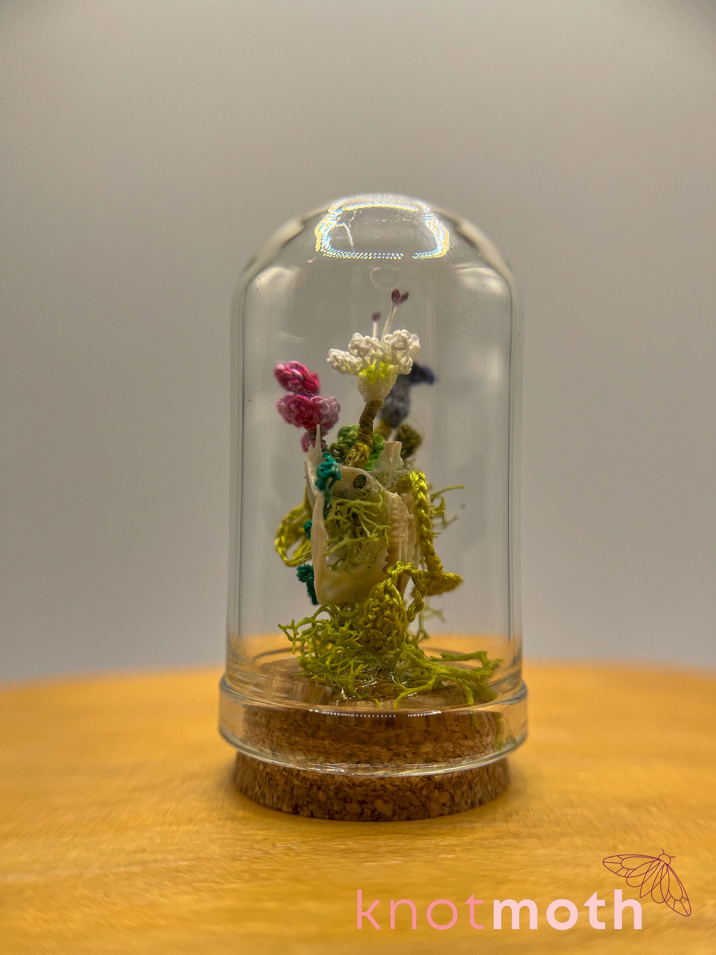 wildflowers, lily, and lavender skull micro crochet cloche jar