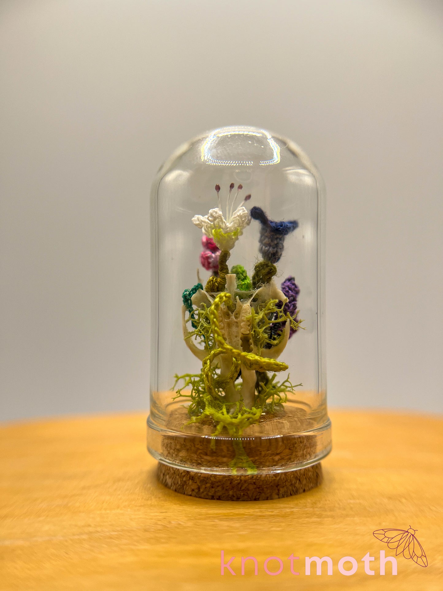 wildflowers, lily, and lavender skull micro crochet cloche jar