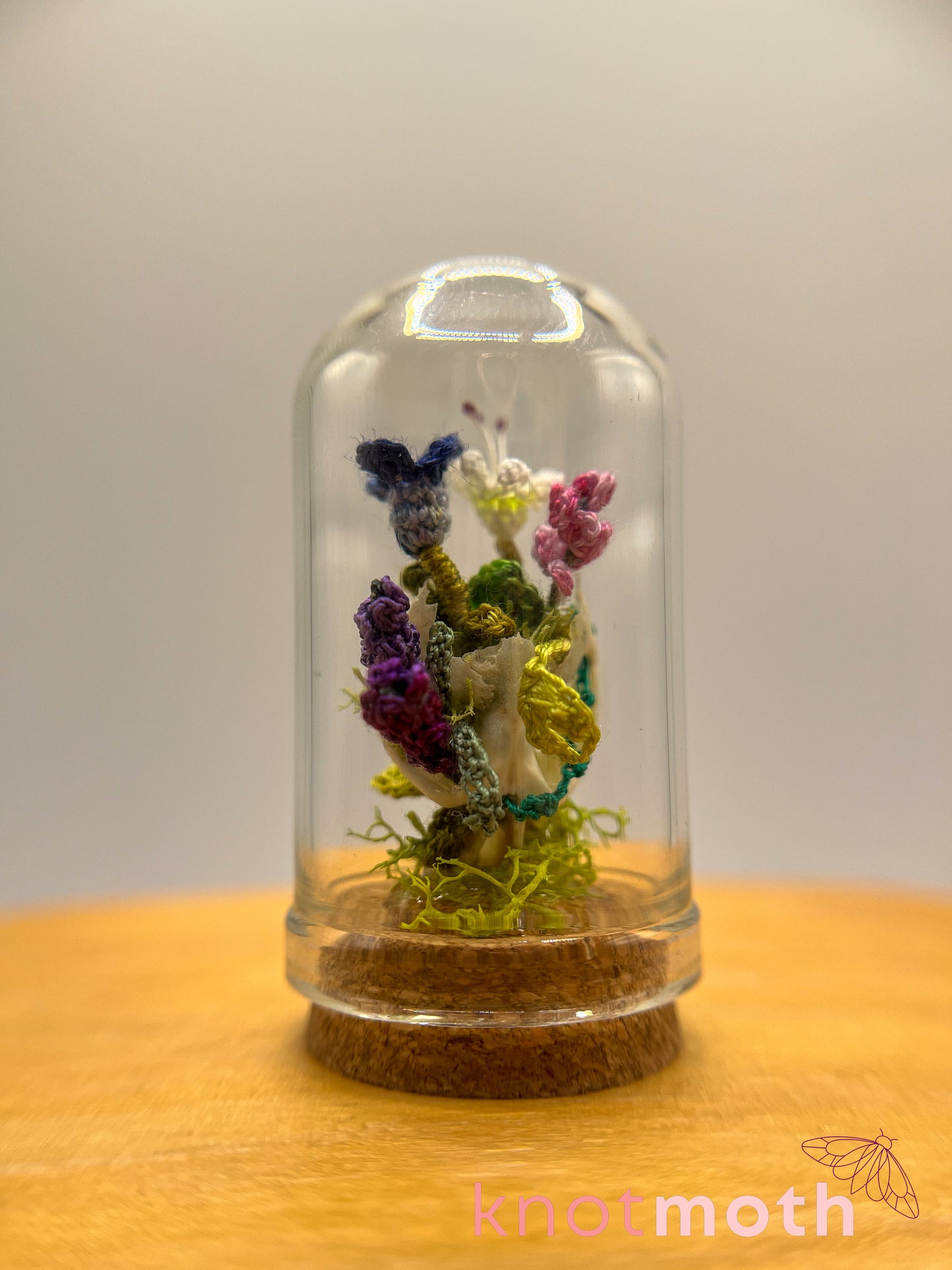 wildflowers, lily, and lavender skull micro crochet cloche jar