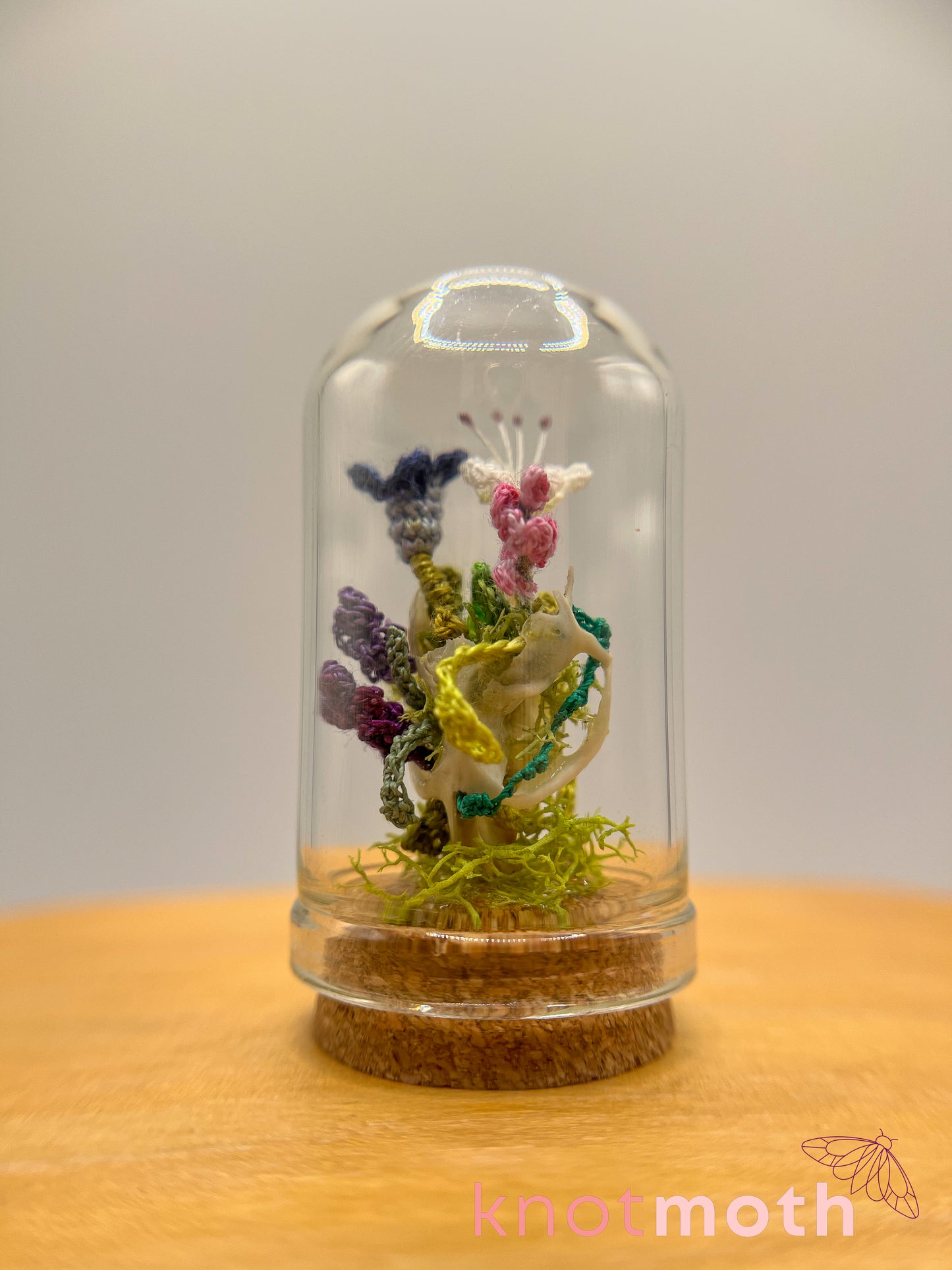wildflowers, lily, and lavender skull micro crochet cloche jar