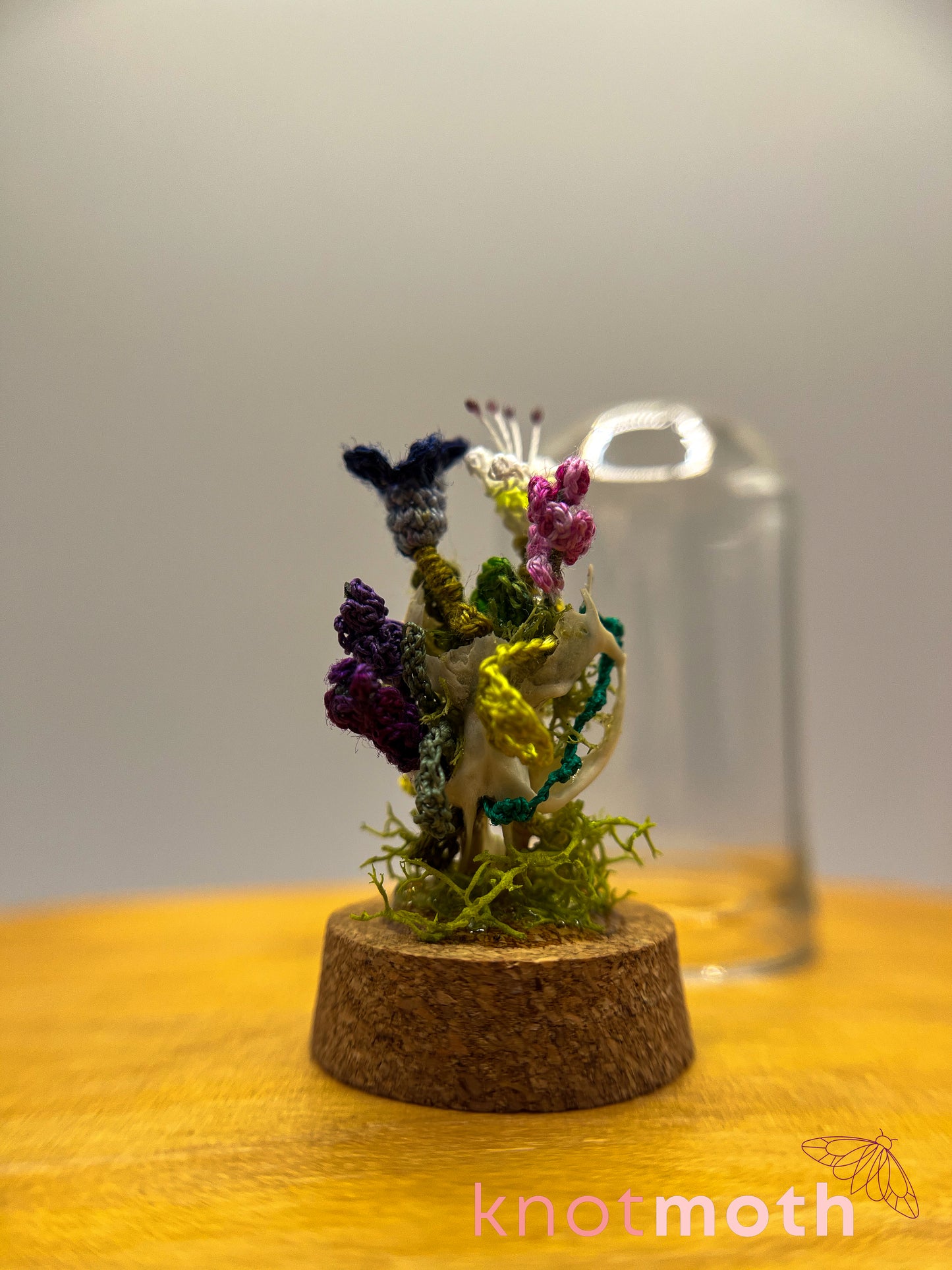 wildflowers, lily, and lavender skull micro crochet cloche jar