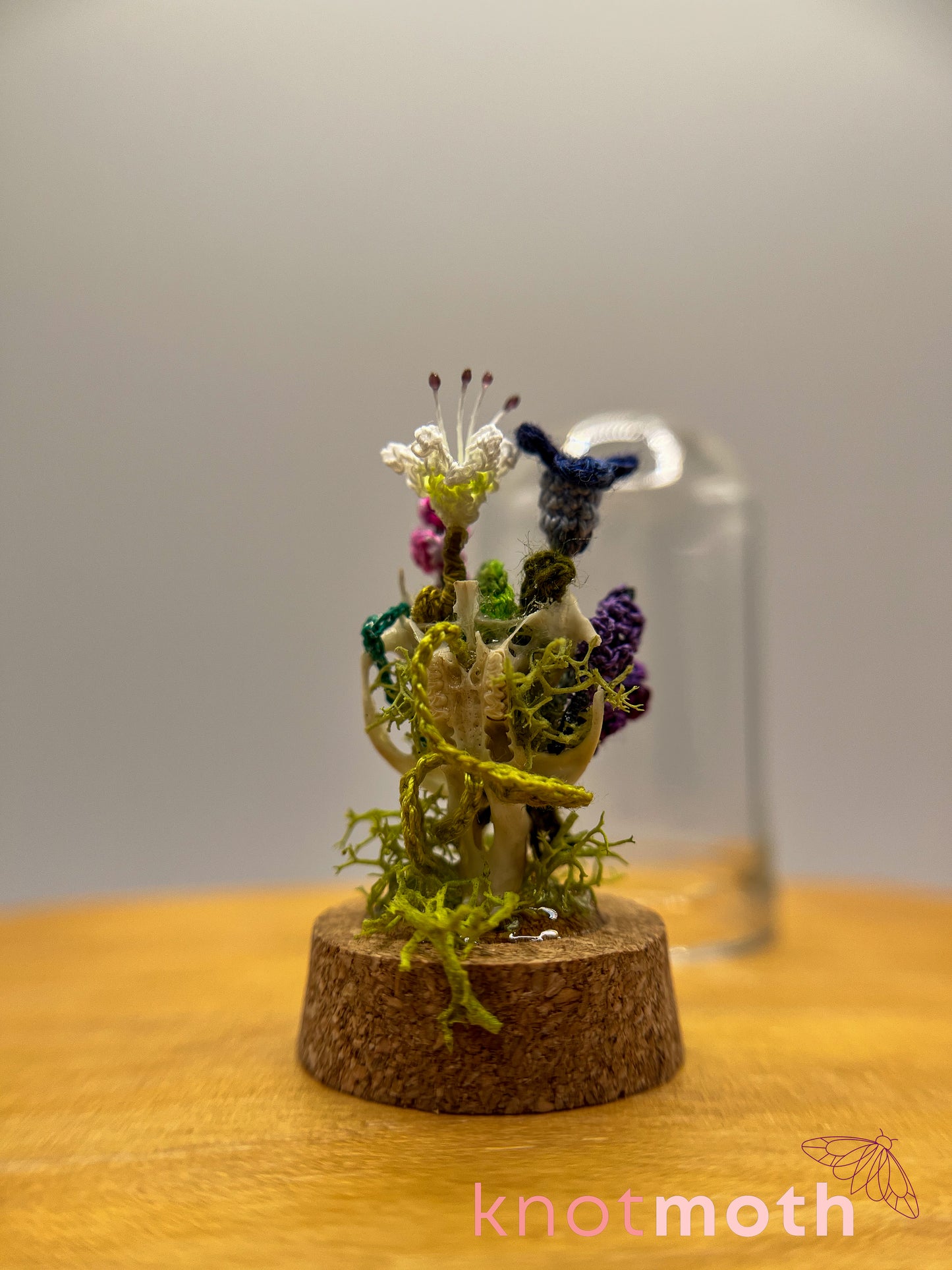 wildflowers, lily, and lavender skull micro crochet cloche jar