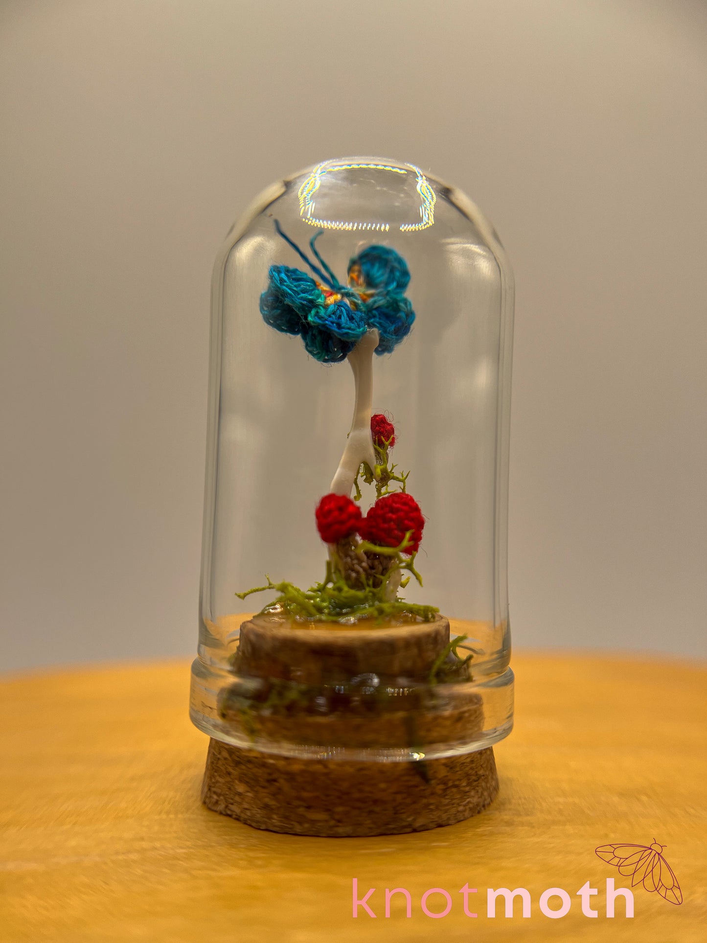 mushrooms & butterfly with long bone micro crochet cloche jar