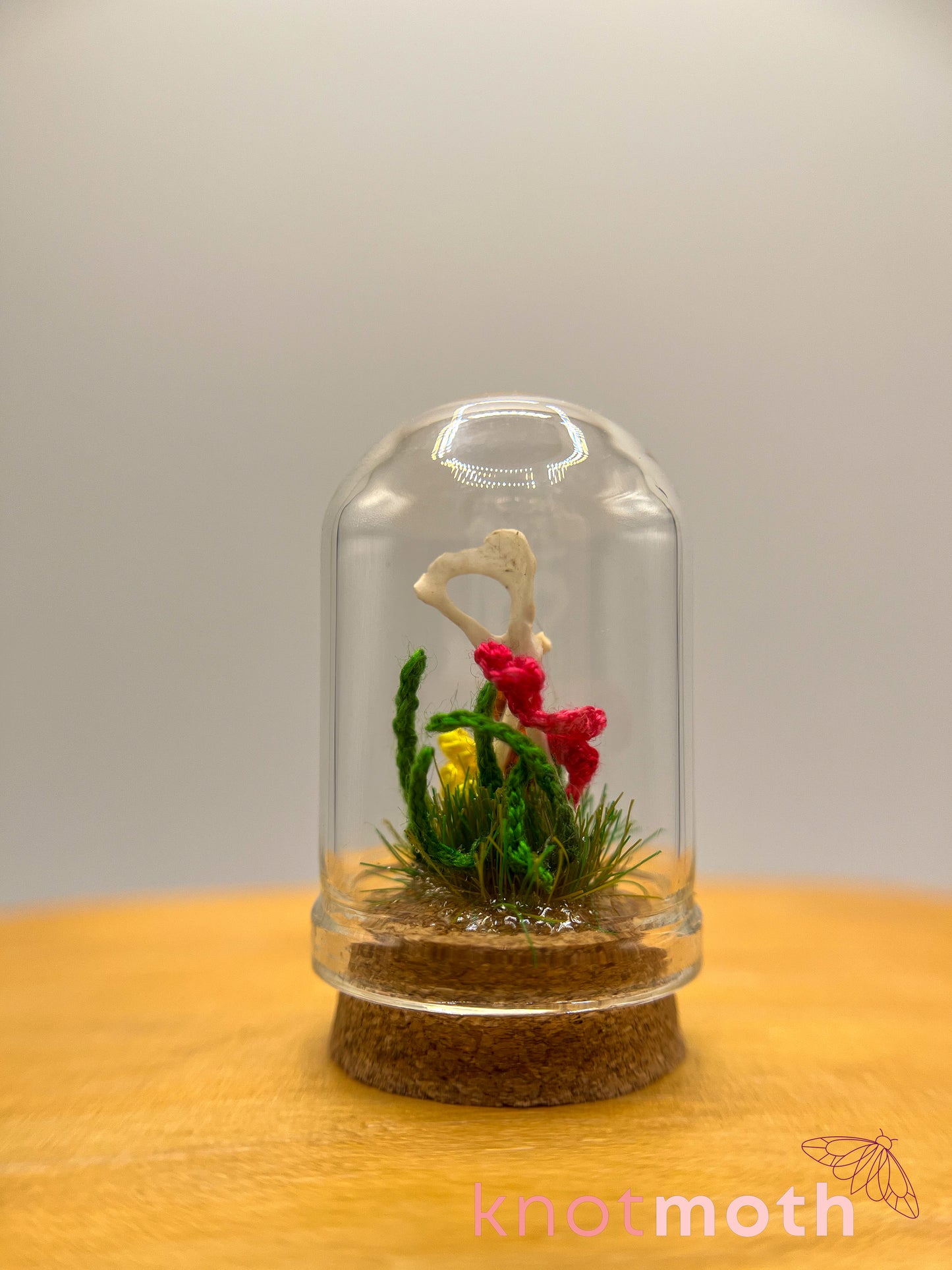 gladiolus & leg bone micro crochet cloche jar