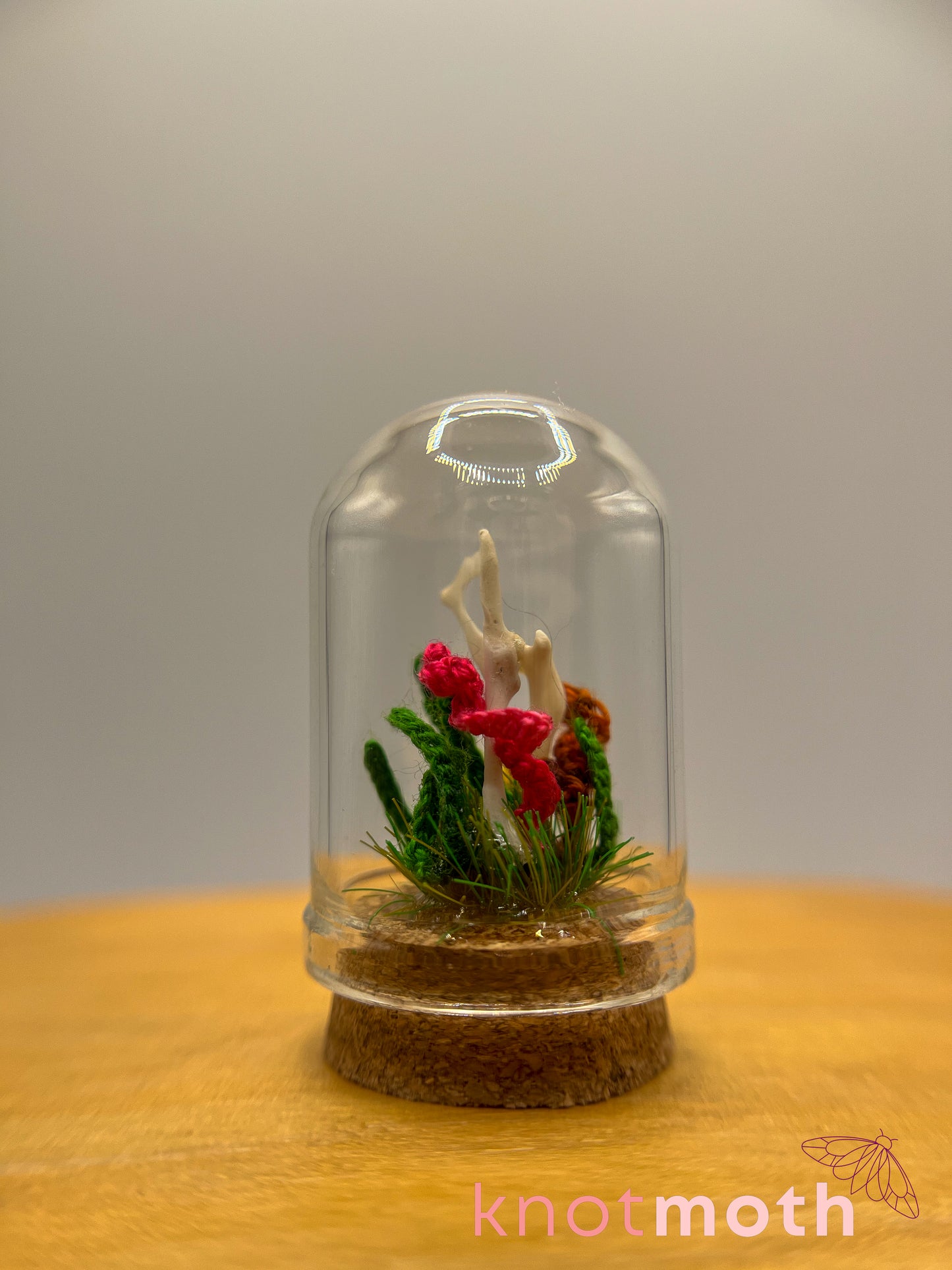 gladiolus & leg bone micro crochet cloche jar
