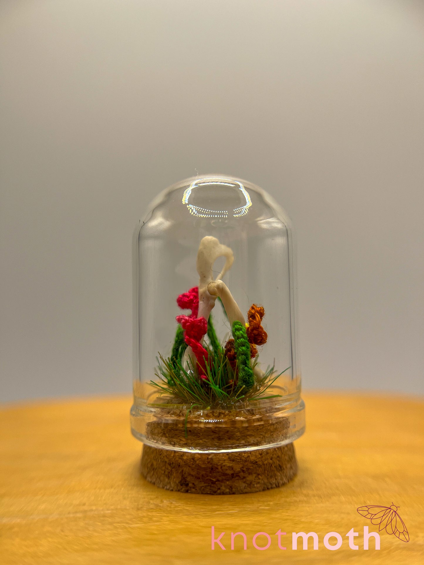 gladiolus & leg bone micro crochet cloche jar