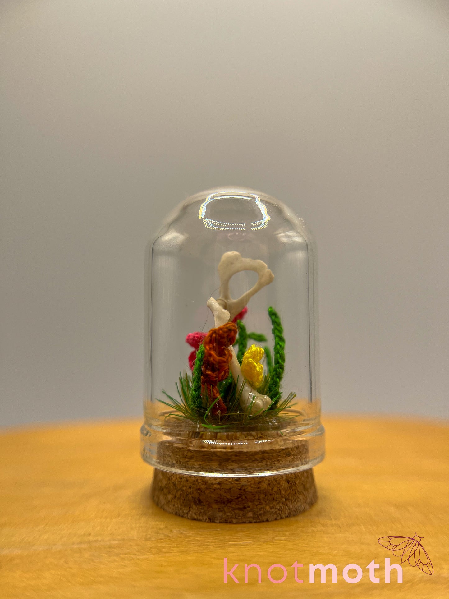 gladiolus & leg bone micro crochet cloche jar