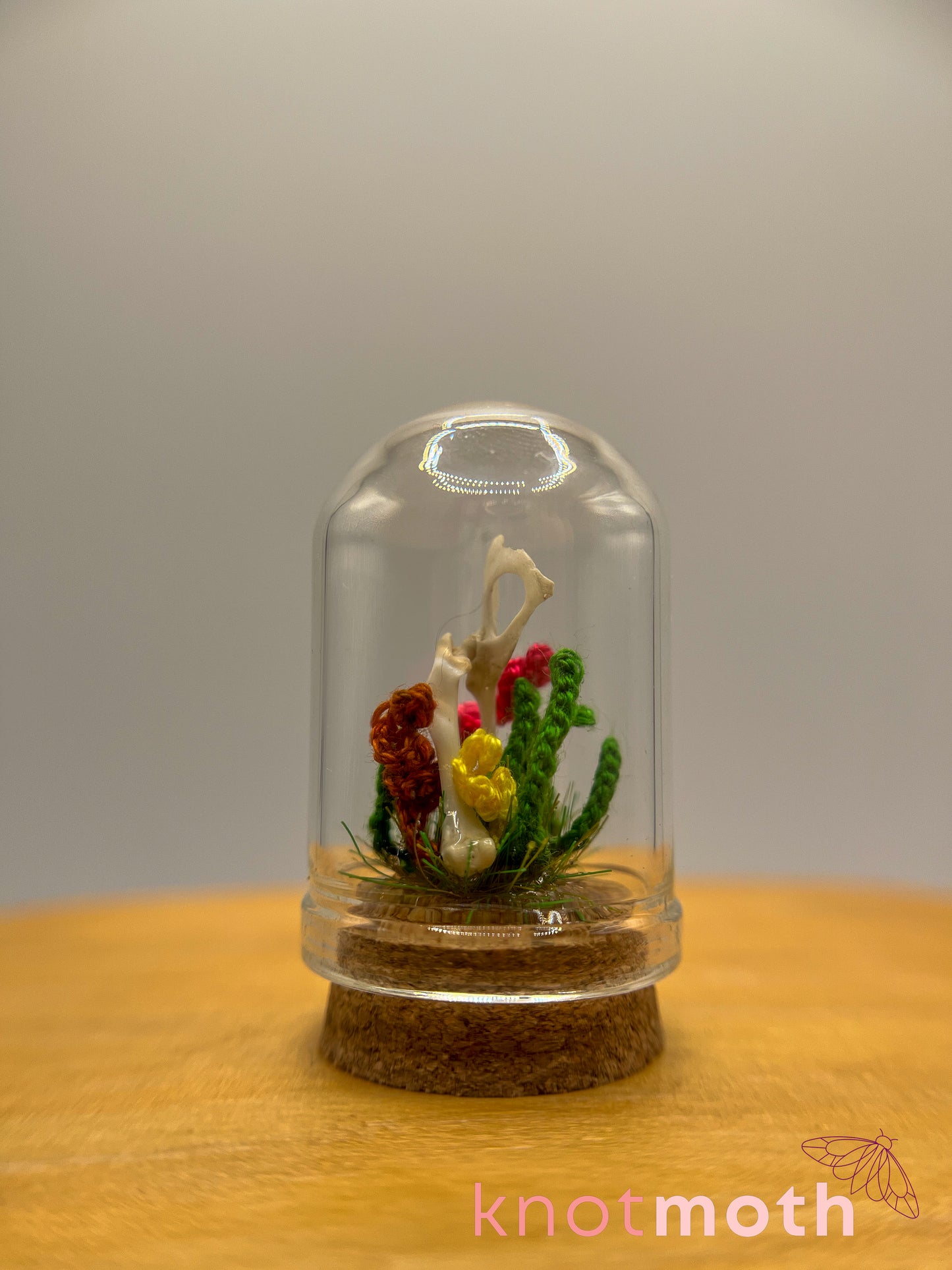 gladiolus & leg bone micro crochet cloche jar