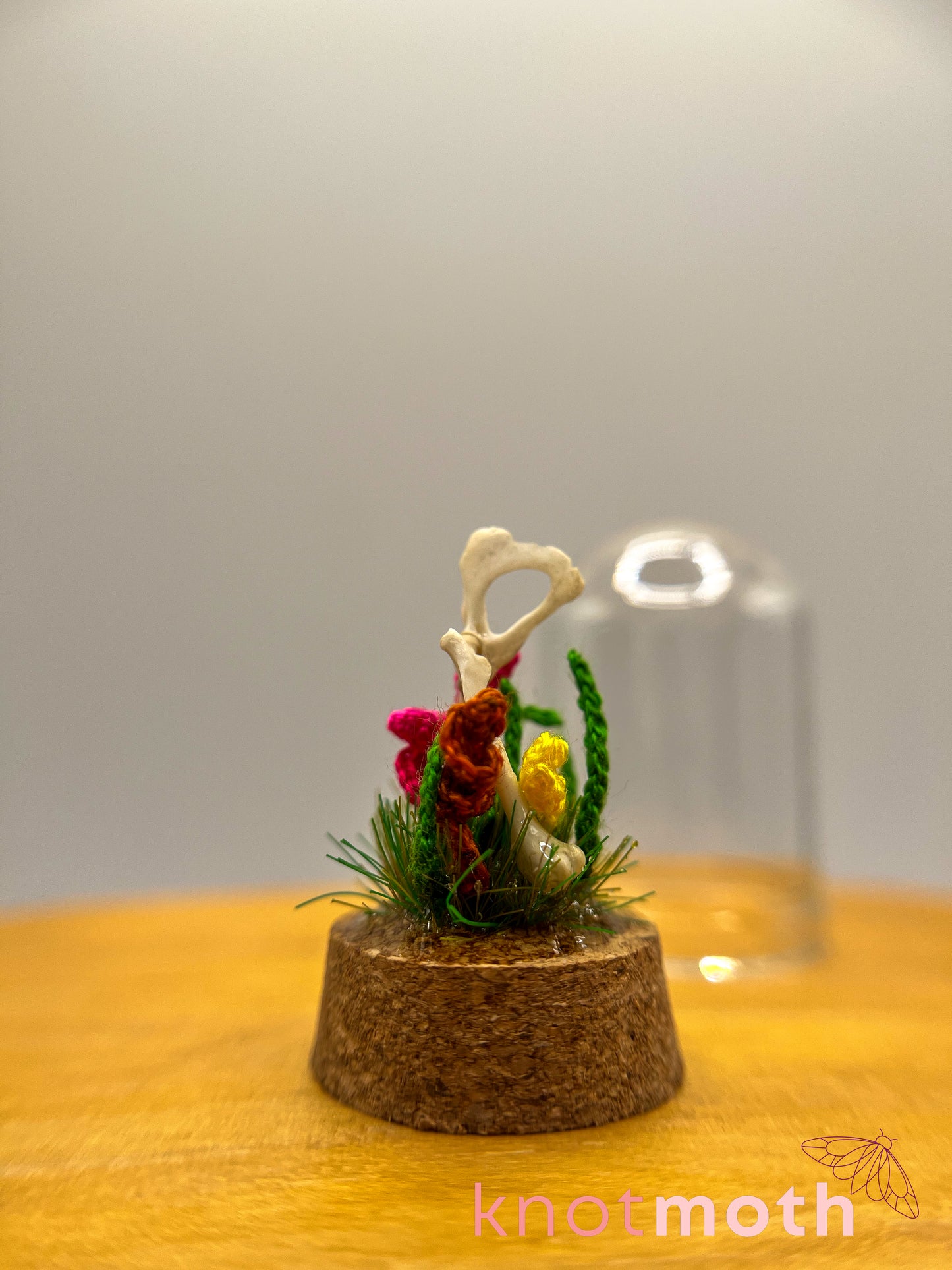 gladiolus & leg bone micro crochet cloche jar